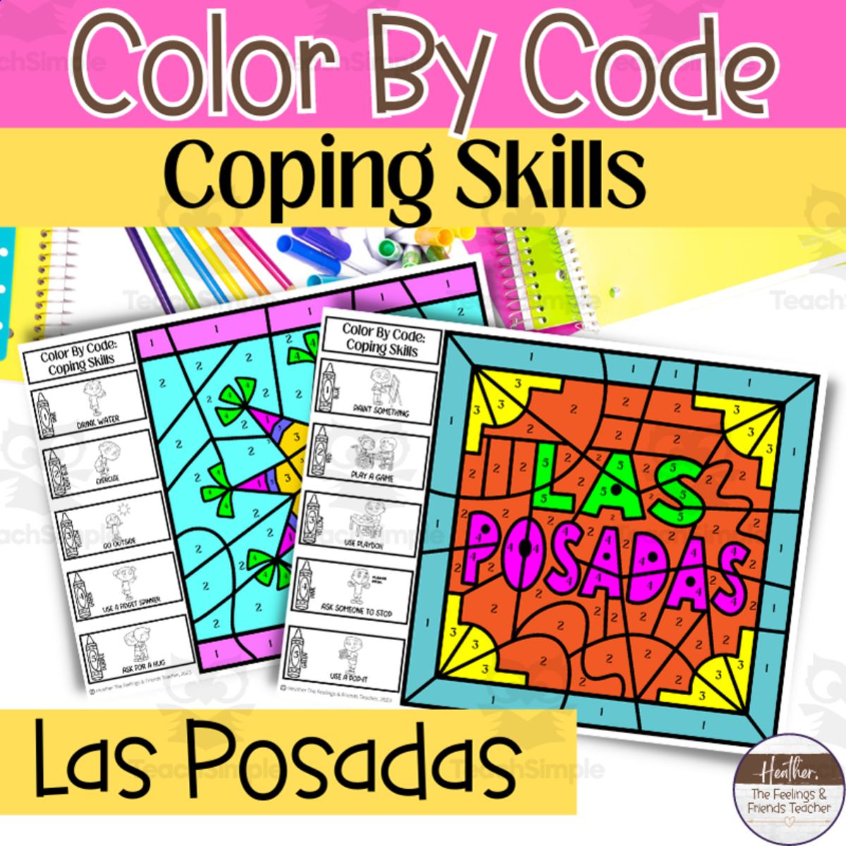 An educational teaching resource from The Feelings and Friends Teacher entitled Las Posadas Color By Number Coping Skills Activities downloadable at Teach Simple.