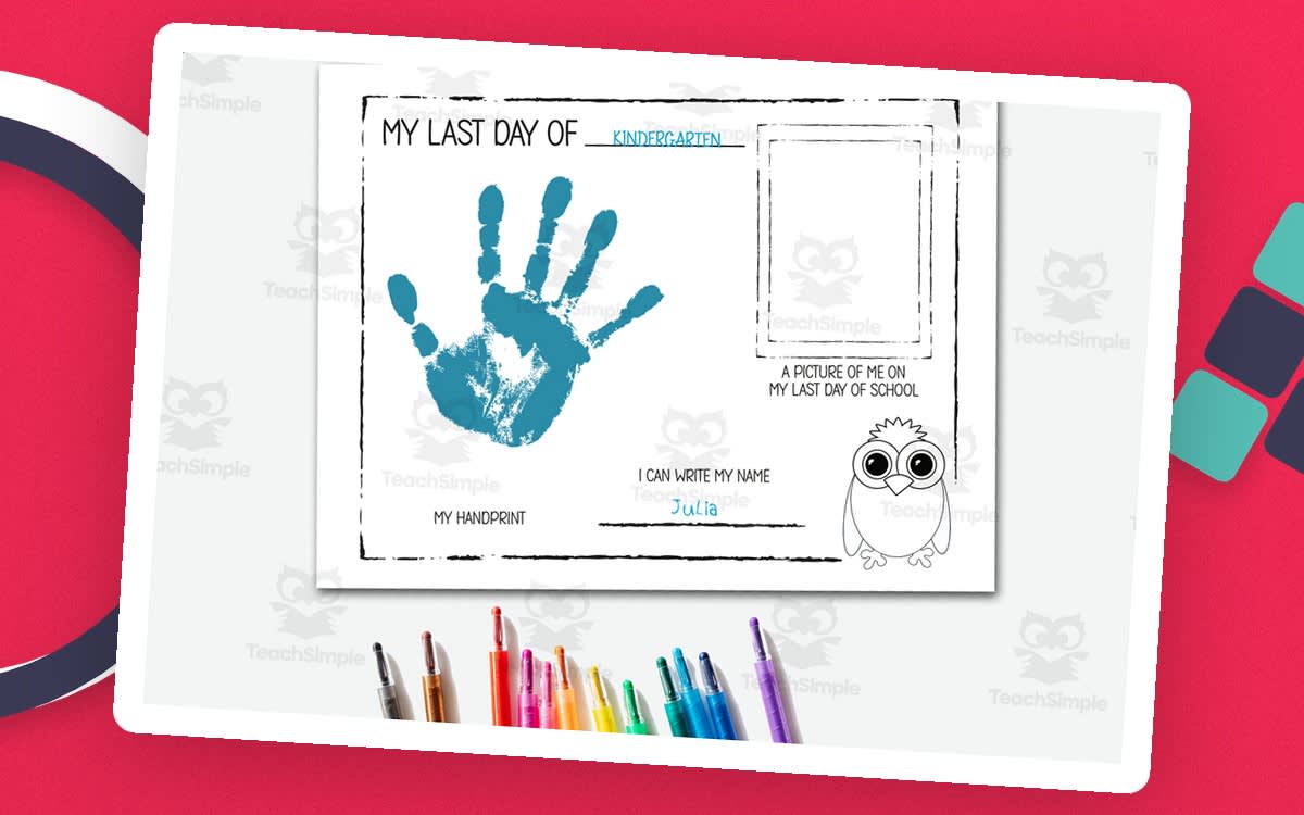 An educational teaching resource from Forever June Digital Design entitled Last Day of School Handprint Craft – Owl Keepsake downloadable at Teach Simple.