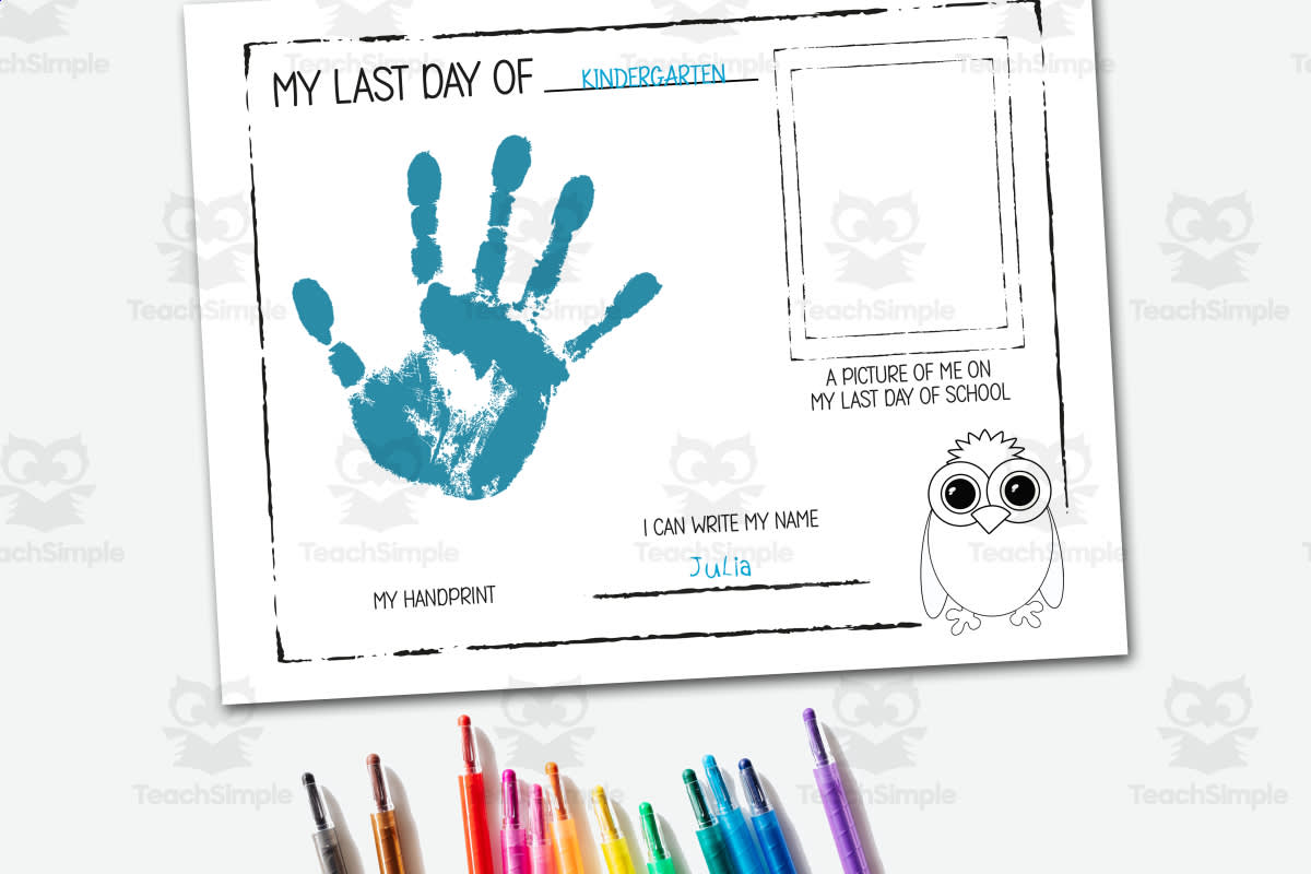 An educational teaching resource from Forever June Digital Design entitled Last Day of School Handprint Craft – Owl Keepsake downloadable at Teach Simple.