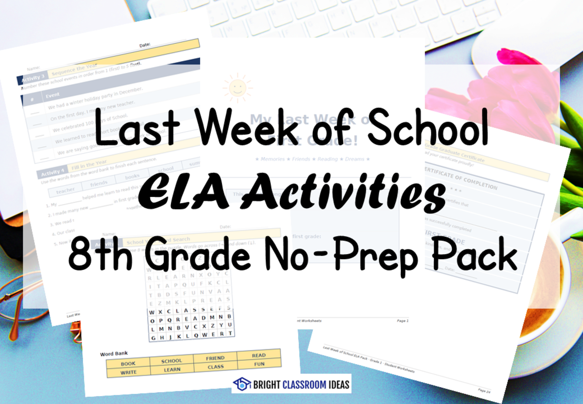 An educational teaching resource from Bright Classroom Ideas Marketplace entitled Last Week of School ELA Activities | 8th Grade No-Prep Pack downloadable at Teach Simple.