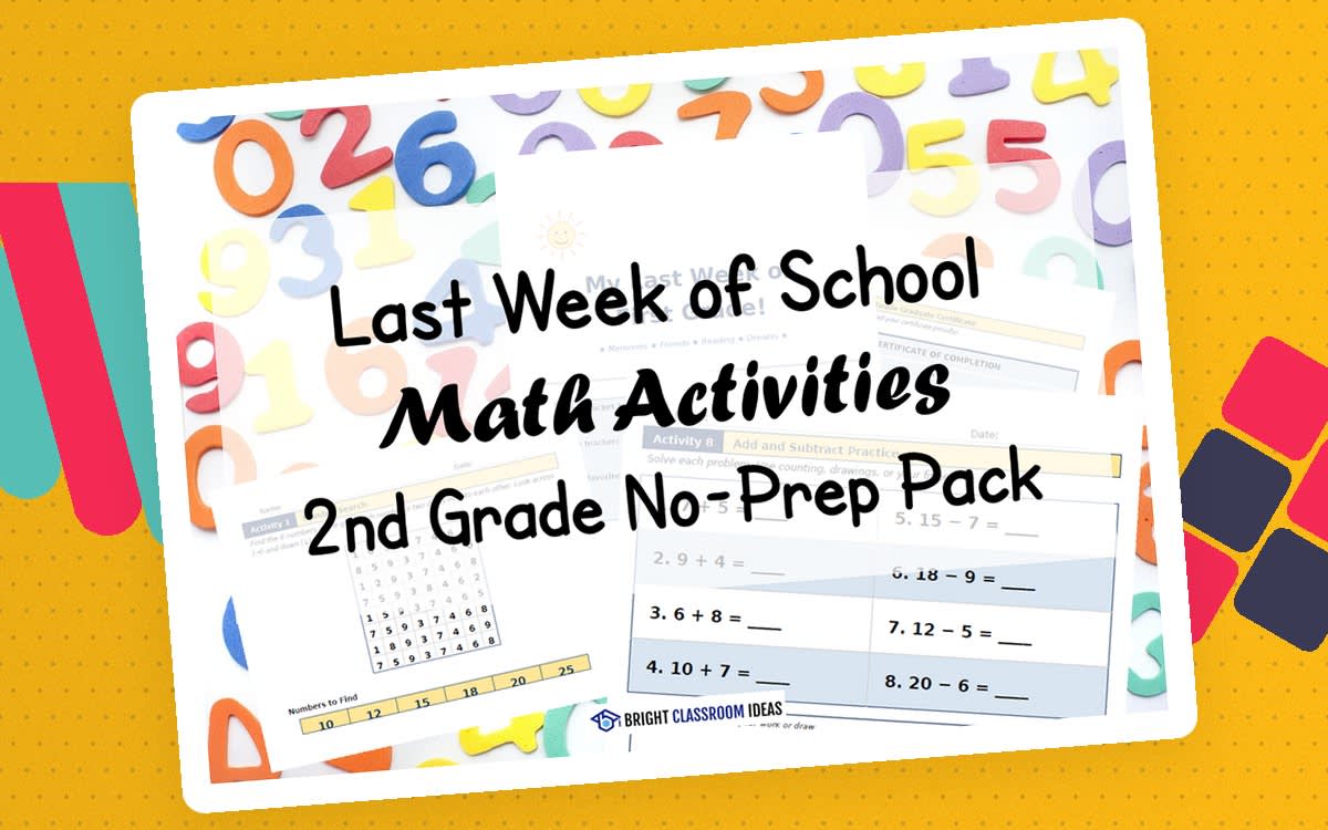 An educational teaching resource from Bright Classroom Ideas Marketplace entitled Last Week of School Math Activities | 2nd Grade No-Prep Pack downloadable at Teach Simple.