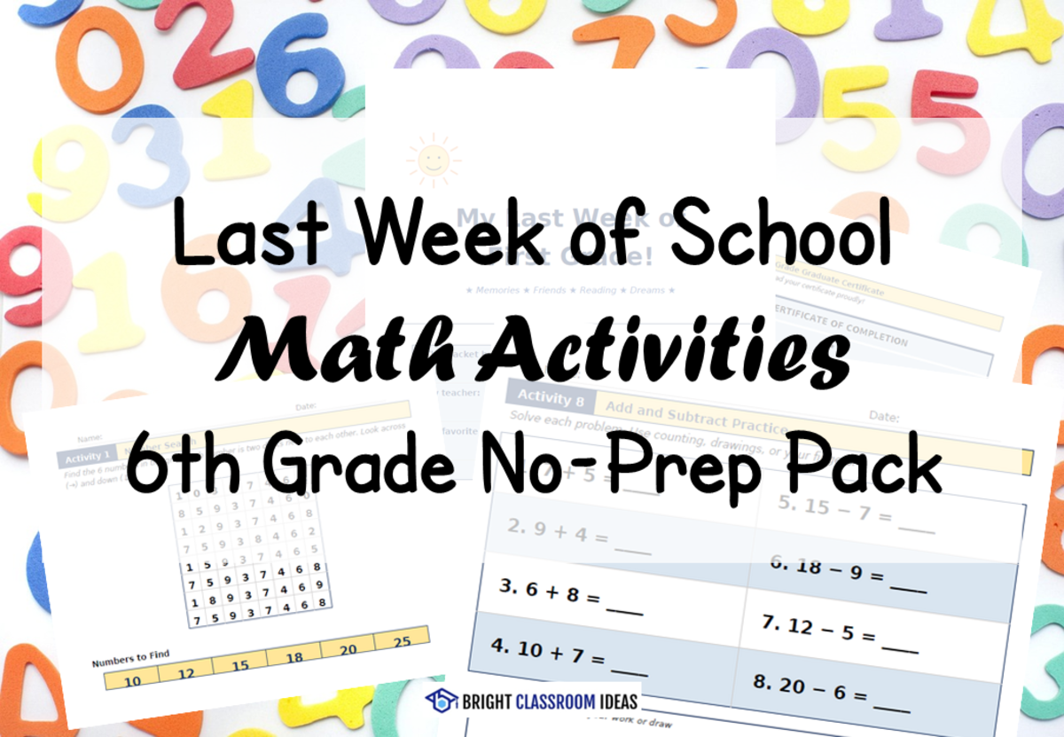 An educational teaching resource from Bright Classroom Ideas Marketplace entitled Last Week of School Math Activities | 6th Grade No-Prep Pack downloadable at Teach Simple.