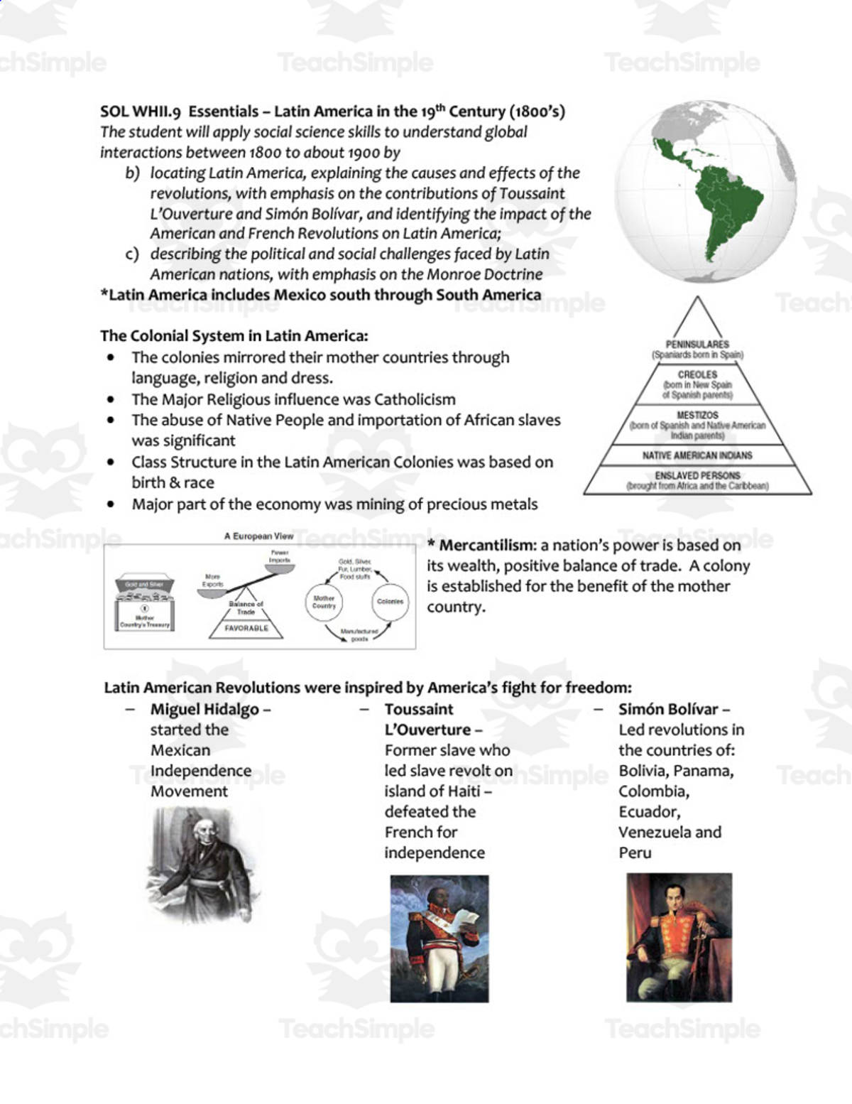 An educational teaching resource from History with DeLong entitled Latin America and Monroe Doctrine Essentials Sheet downloadable at Teach Simple.