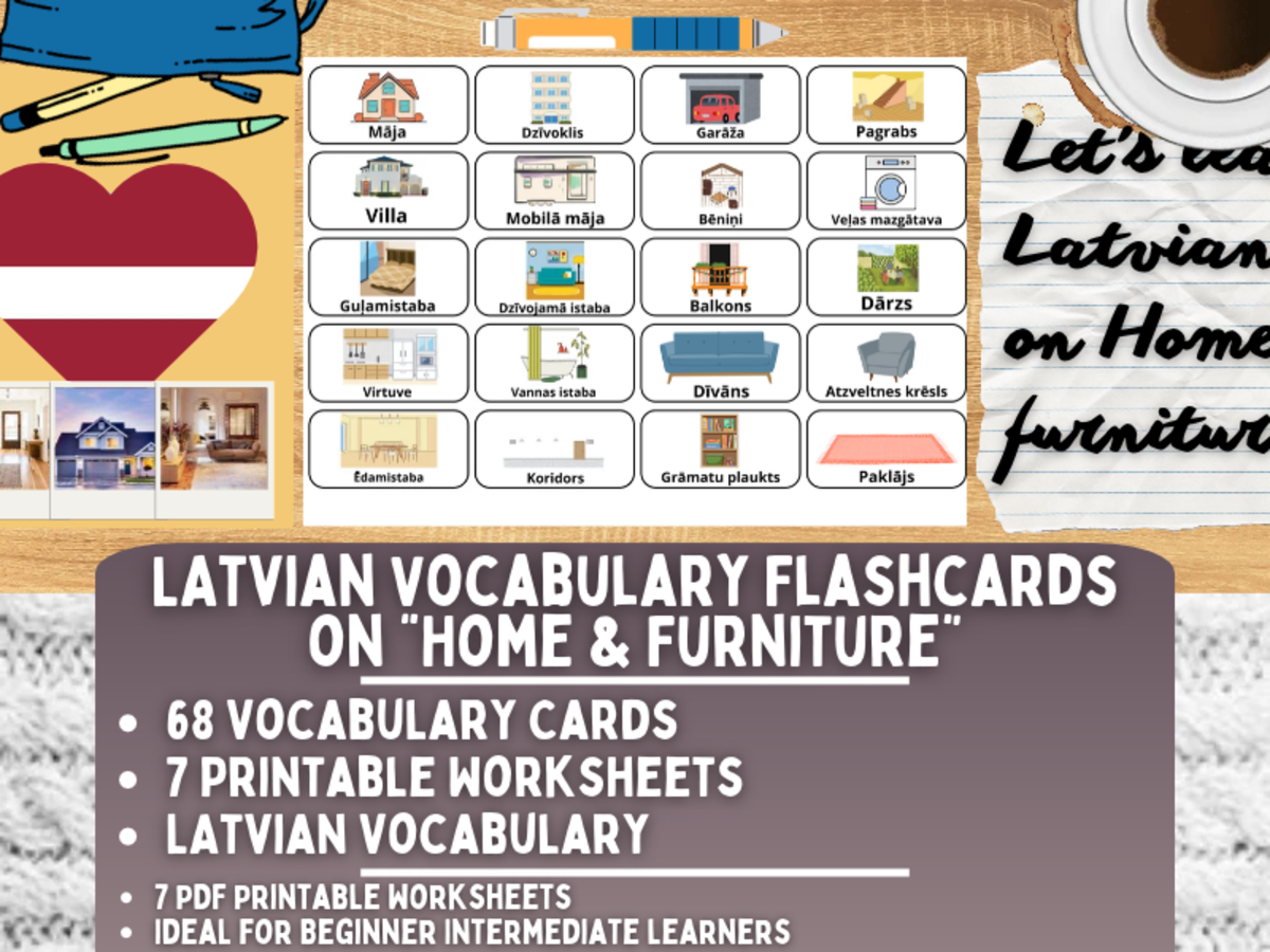 Latvian Picture Vocabulary Flashcards - Home & Furniture preview