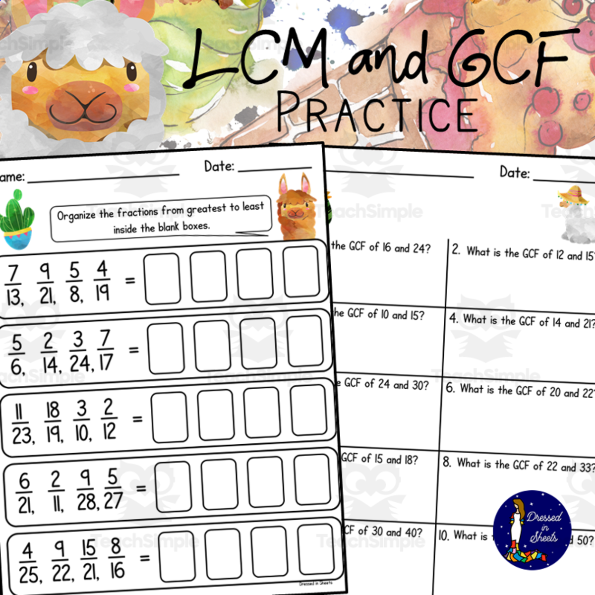 An educational teaching resource from Soumara Siddiqui entitled LCM and GCF Practice downloadable at Teach Simple.