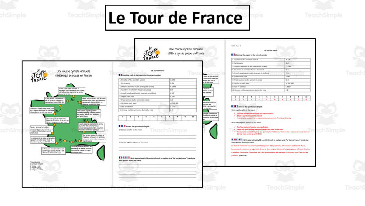 An educational teaching resource from Laprofdefrancais' Shop entitled Le Tour de France- Reading Activity- French intermediate downloadable at Teach Simple.