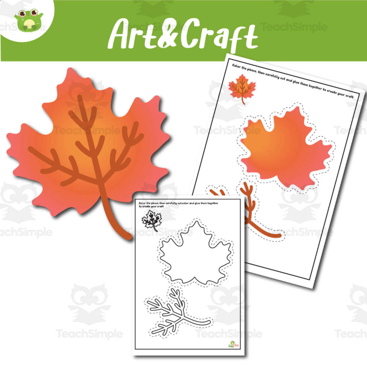 An educational teaching resource from EasyHop entitled Leaf Red Art & Craft Printable – Cut, Color, and Build Activity | Fall downloadable at Teach Simple.