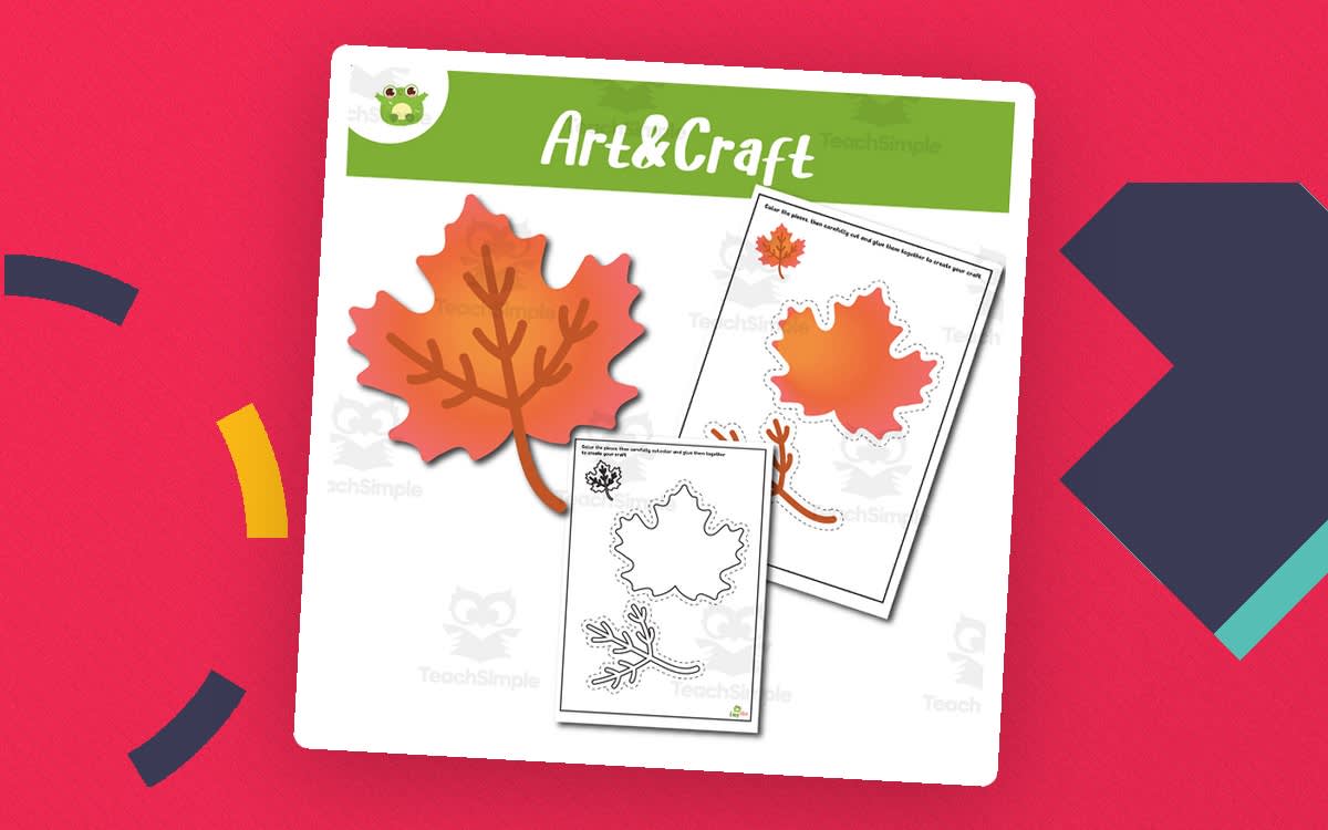 An educational teaching resource from EasyHop entitled Leaf Red Art & Craft Printable – Cut, Color, and Build Activity | Fall downloadable at Teach Simple.