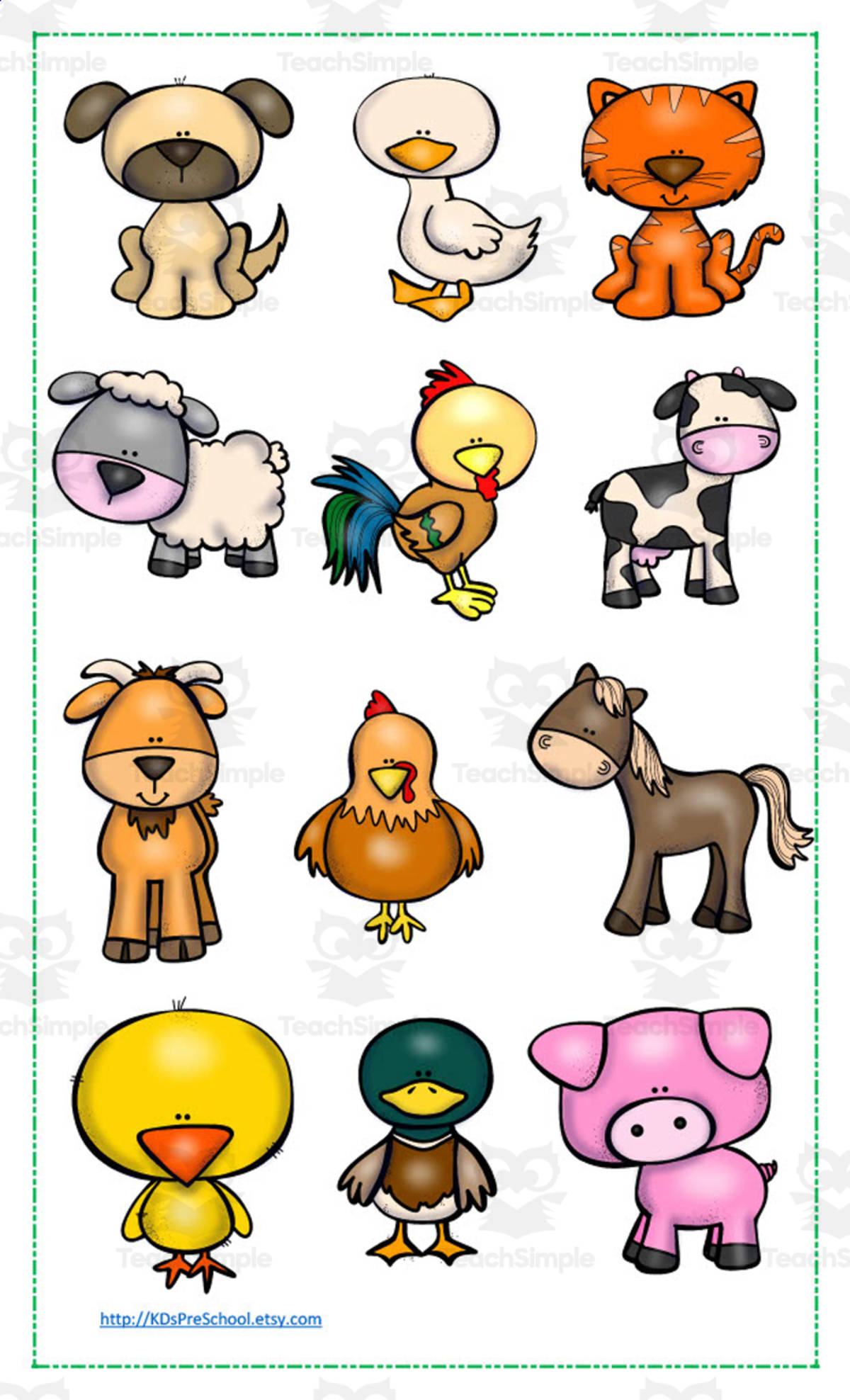 An educational teaching resource from KD's Kids School Shop entitled Farm Animals Matching Worksheet – Cut & Paste downloadable at Teach Simple.