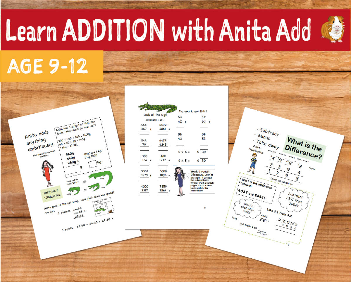 An educational teaching resource from Guinea Pig Education entitled Learn Addition With Anita Add (9-12 years) downloadable at Teach Simple.