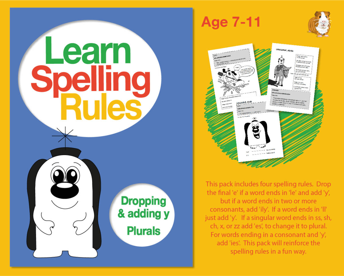 An educational teaching resource from Guinea Pig Education entitled Learn Spelling Rules: Dropping And Adding ‘y’ And Plurals downloadable at Teach Simple.