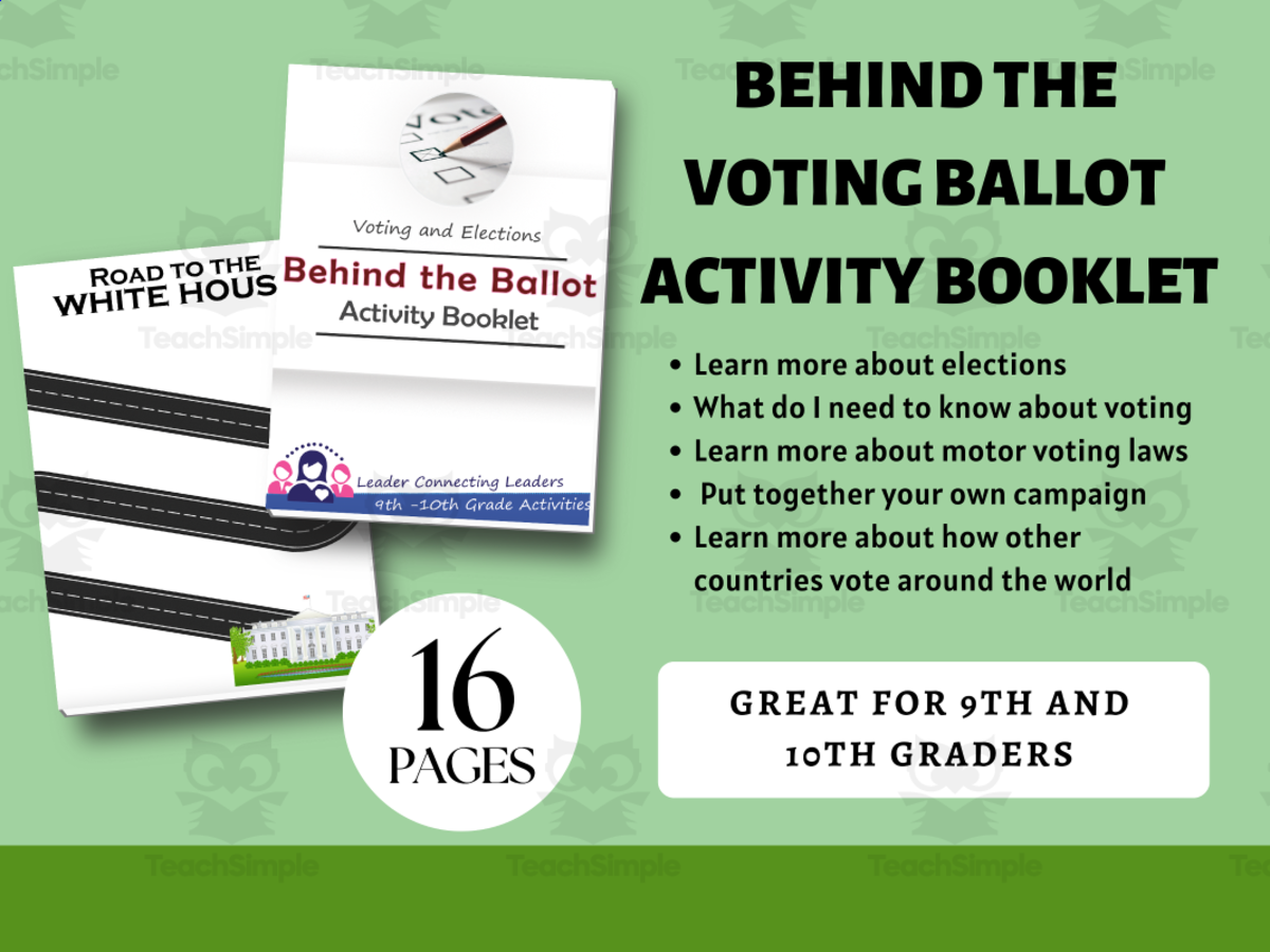 An educational teaching resource from Leader Connecting Leaders entitled Learning about the Presidential Election, Printable activity for kids, Voting and government activity booklet, fun way to learn life skills downloadable at Teach Simple.