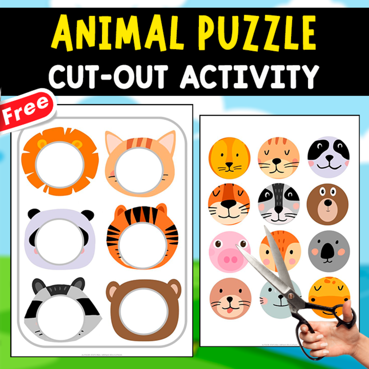 An educational teaching resource from EDITORIAL LAURA EDUCA entitled LEARNING FACE'S ANIMALS | FUNNY CUT-OUT ACTIVITY downloadable at Teach Simple.