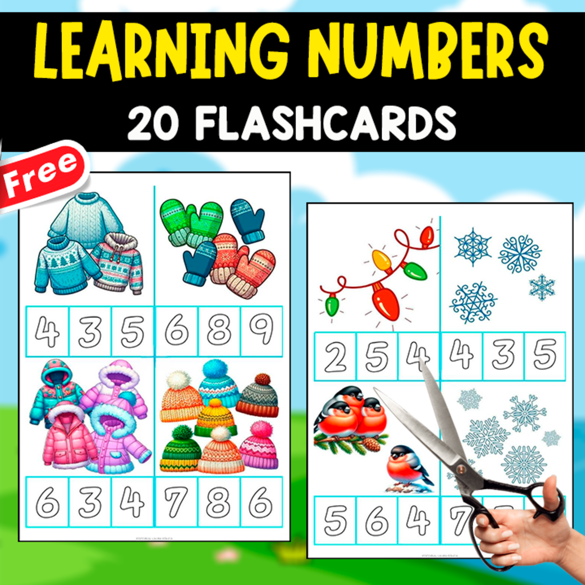 An educational teaching resource from EDITORIAL LAURA EDUCA entitled LEARNING NUMBERS | 20 FUNNY FLASHCARDS downloadable at Teach Simple.