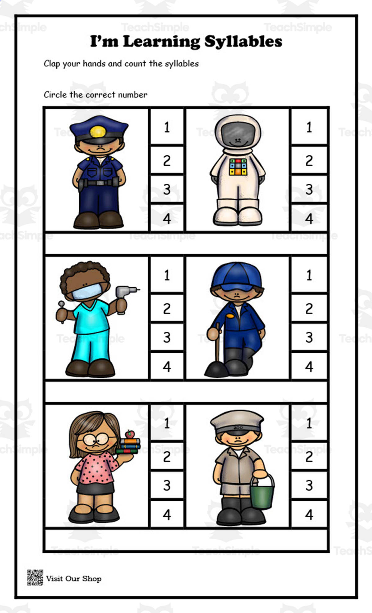 An educational teaching resource from KD's Kids School Shop entitled Learning Syllables Activity Packet downloadable at Teach Simple.