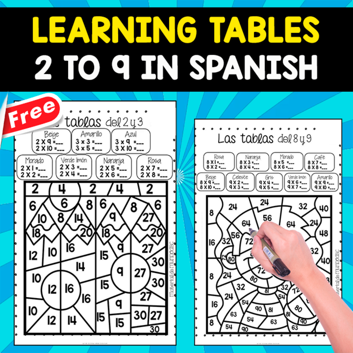 An educational teaching resource from EDITORIAL LAURA EDUCA entitled LEARNING TIME TABLES | 2 TO 9 | IN SPANISH downloadable at Teach Simple.