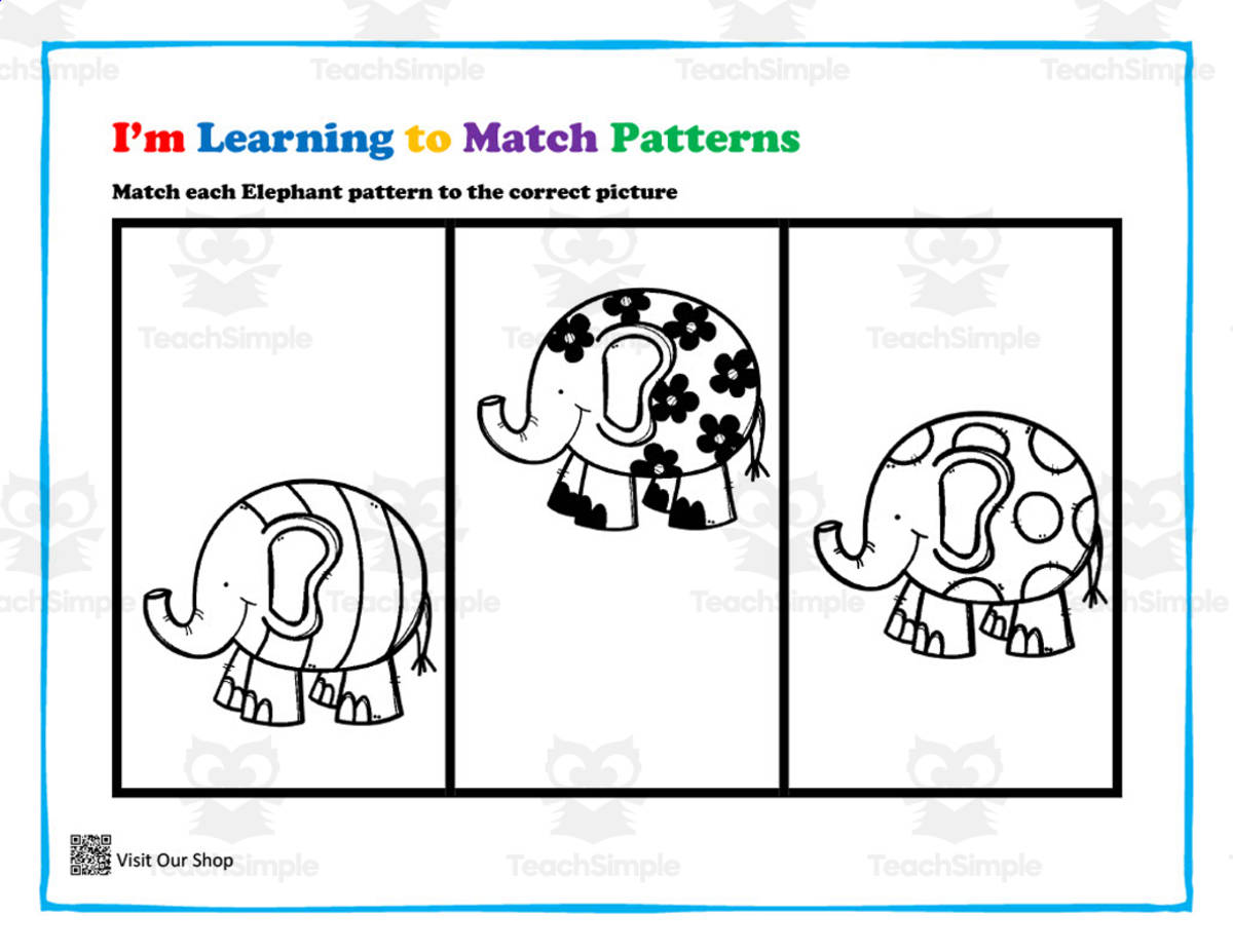 An educational teaching resource from KD's Kids School Shop entitled Learning to Match Pattern Chart downloadable at Teach Simple.