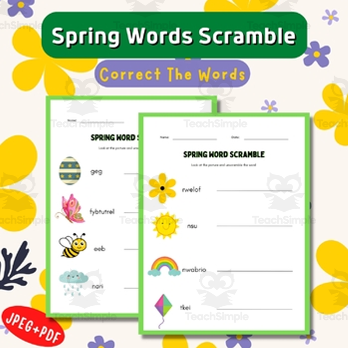 An educational teaching resource from Style Your Classroom entitled Learning with Spring Word Scramble - spring puzzles. downloadable at Teach Simple.