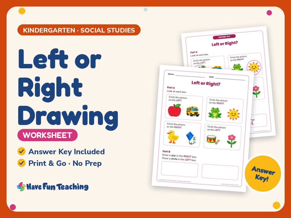 Left or Right Drawing Worksheet – Kindergarten Following Directions preview
