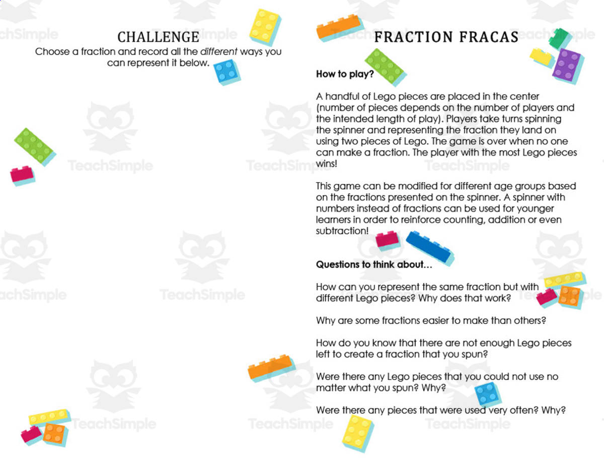 An educational teaching resource from Resource Garden entitled Lego Fractions Game downloadable at Teach Simple.