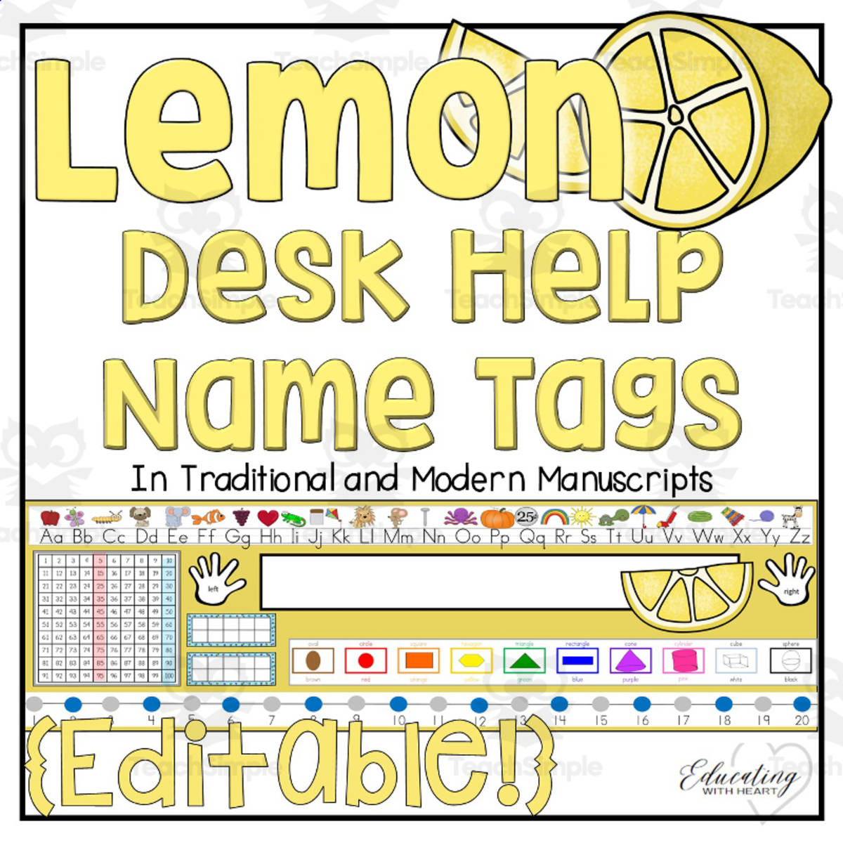 An educational teaching resource from Educating with Heart entitled Lemon Themed Name Tags, Editable Desk Help Name Tags downloadable at Teach Simple.
