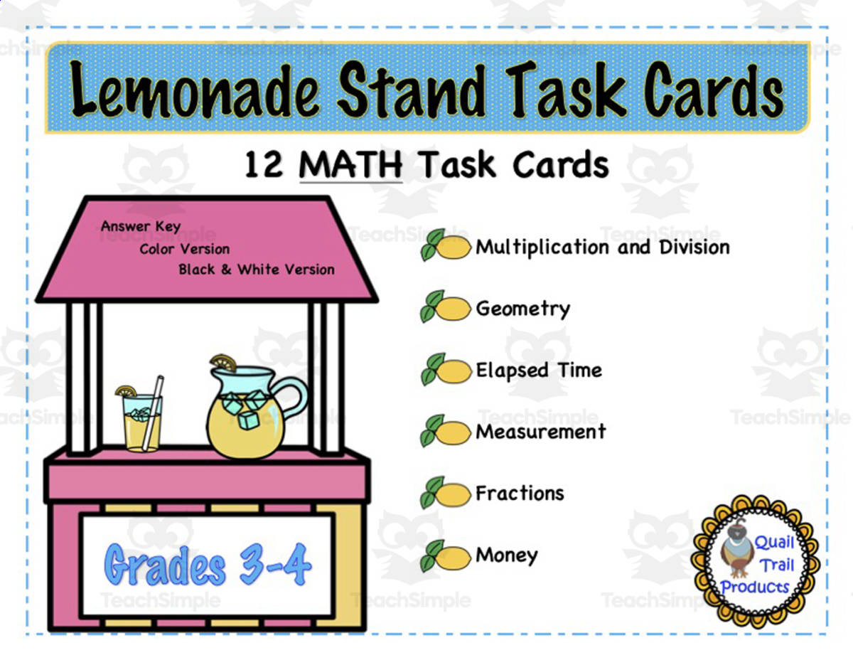 An educational teaching resource from Quail Trail Products entitled Lemonade Math Task Cards downloadable at Teach Simple.