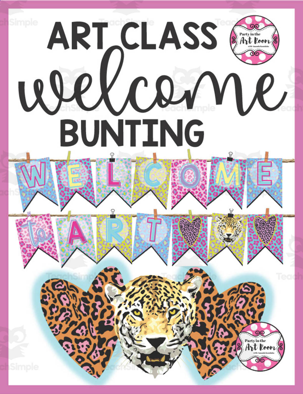 An educational teaching resource from Party in the Art Room - Arts & Crafts for Kids | Arts Integration entitled Leopard Bunting Welcome Flags downloadable at Teach Simple.