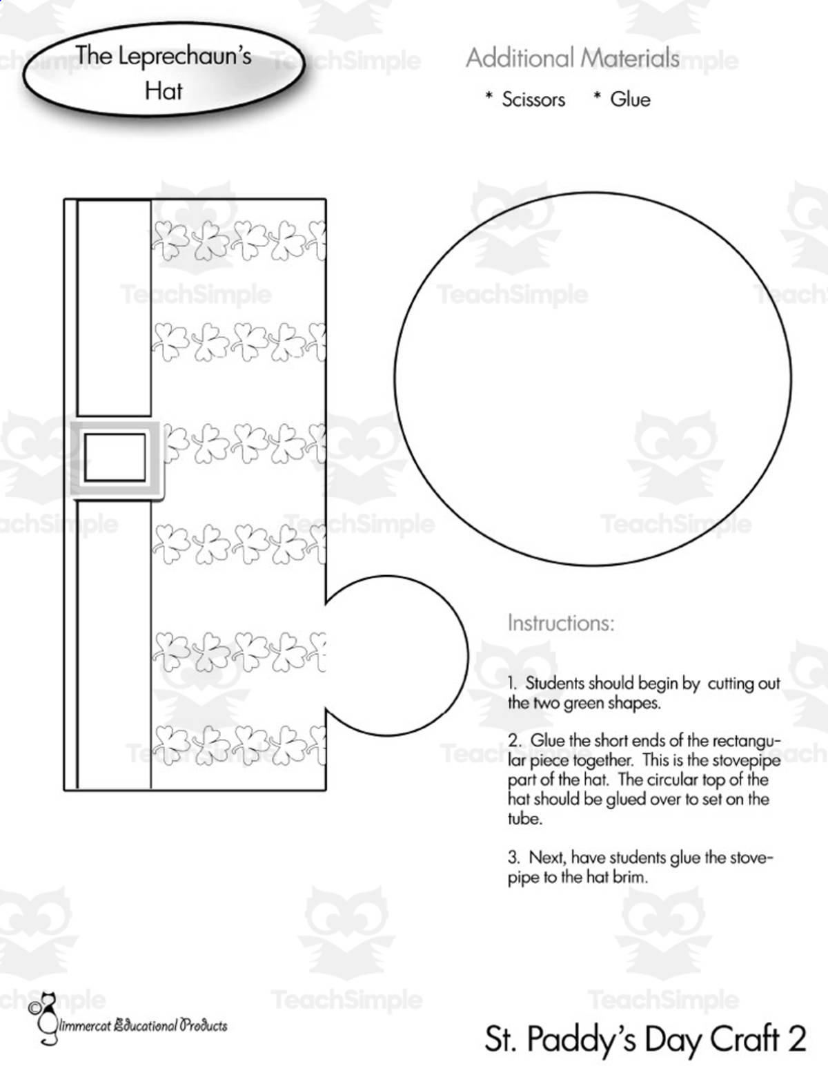 An educational teaching resource from Glimmercat Education entitled Leprechaun's Hat Craft downloadable at Teach Simple.