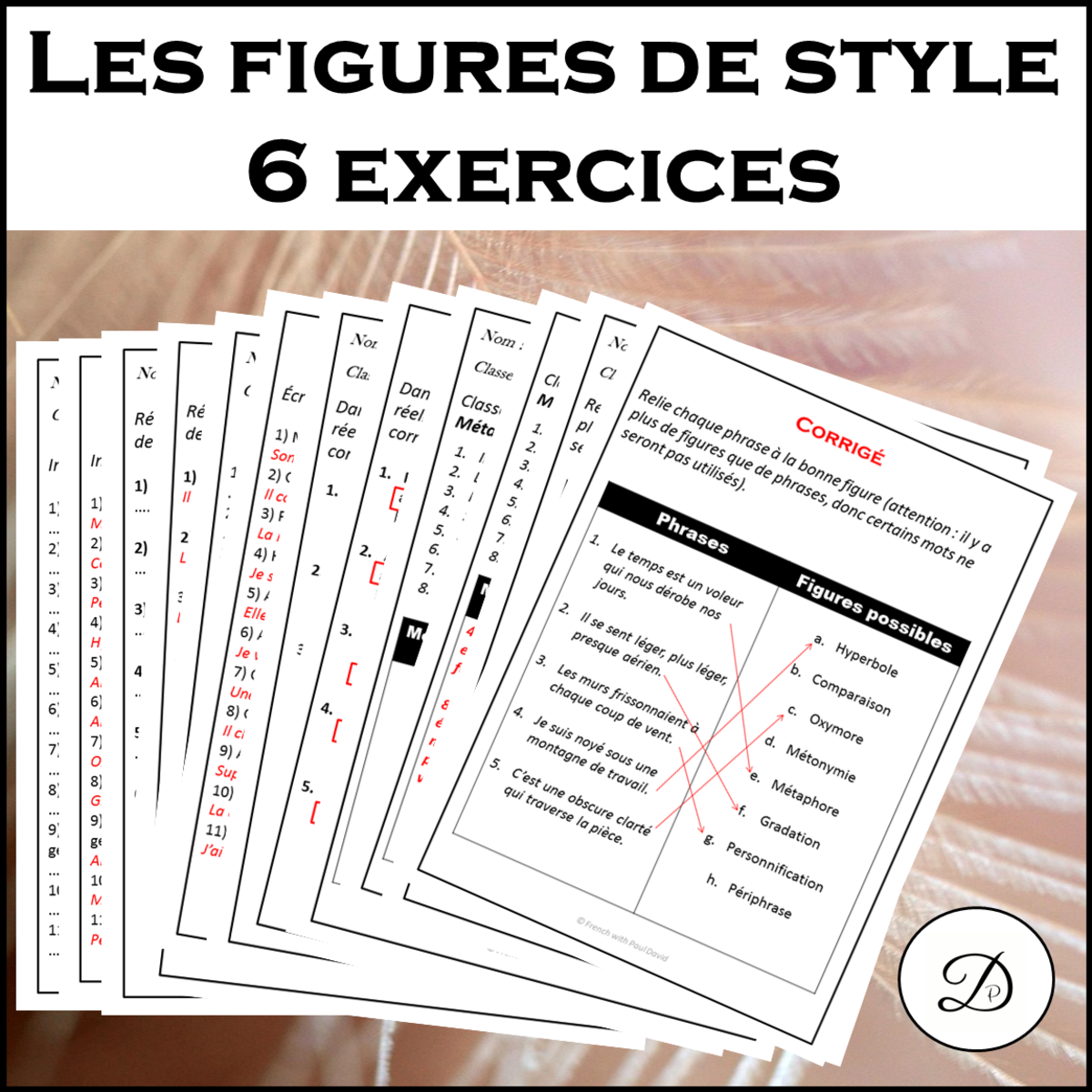 An educational teaching resource from French with Paul David entitled Les figures de style - 6 exercices corrigés downloadable at Teach Simple.