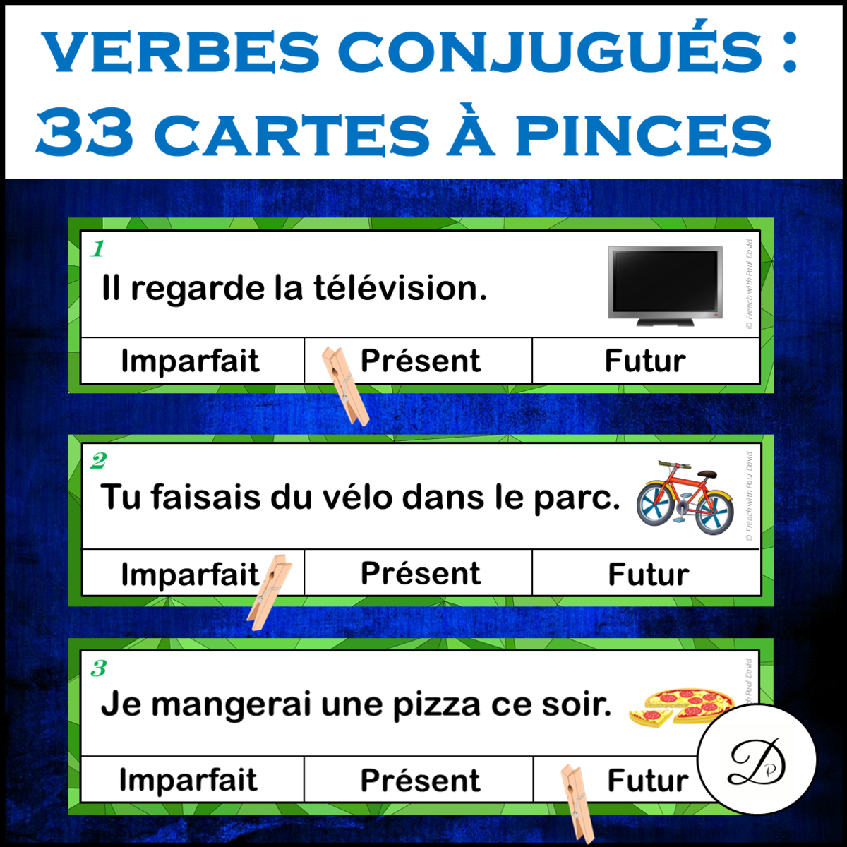 An educational teaching resource from French with Paul David entitled Les verbes conjugués : imparfait / présent / futur downloadable at Teach Simple.