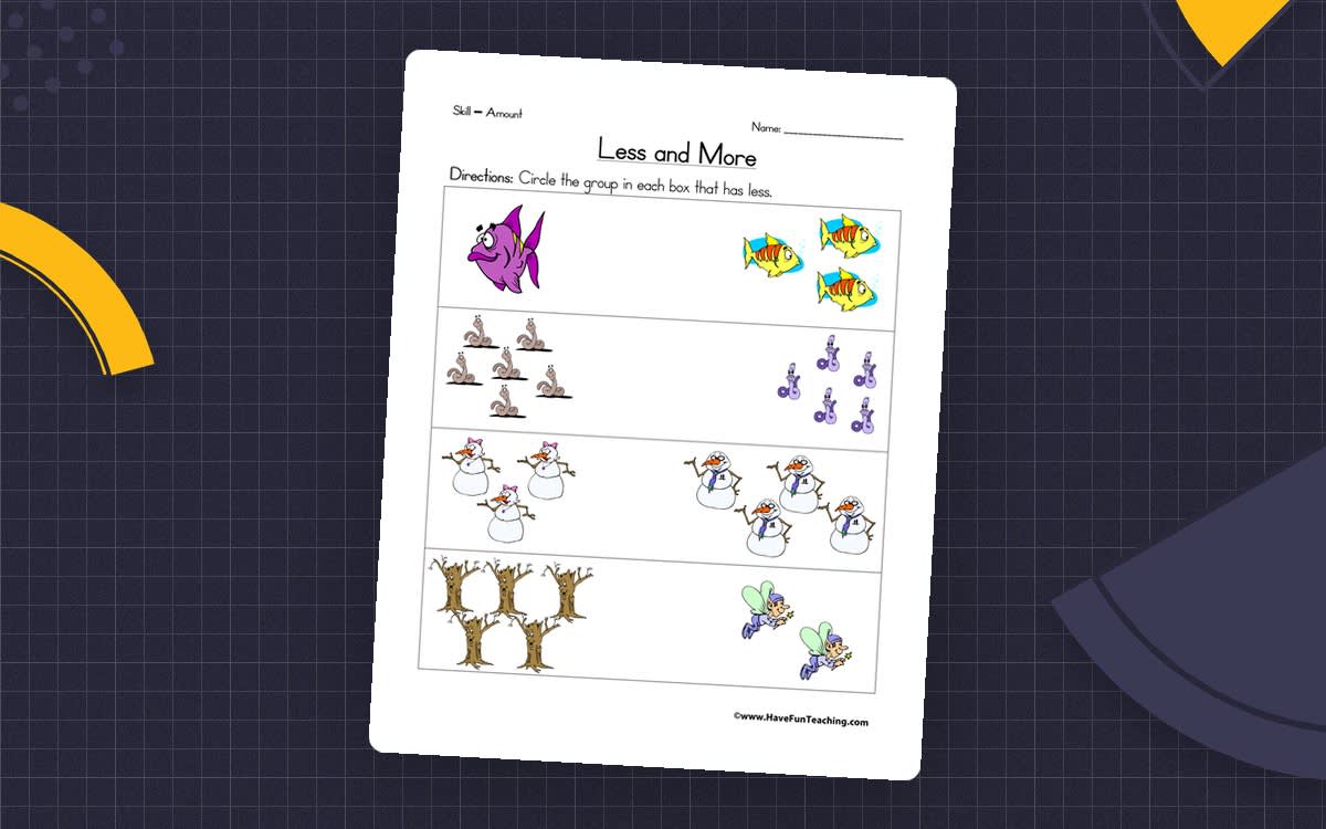 An educational teaching resource from Have Fun Teaching entitled Less and More Worksheet downloadable at Teach Simple.