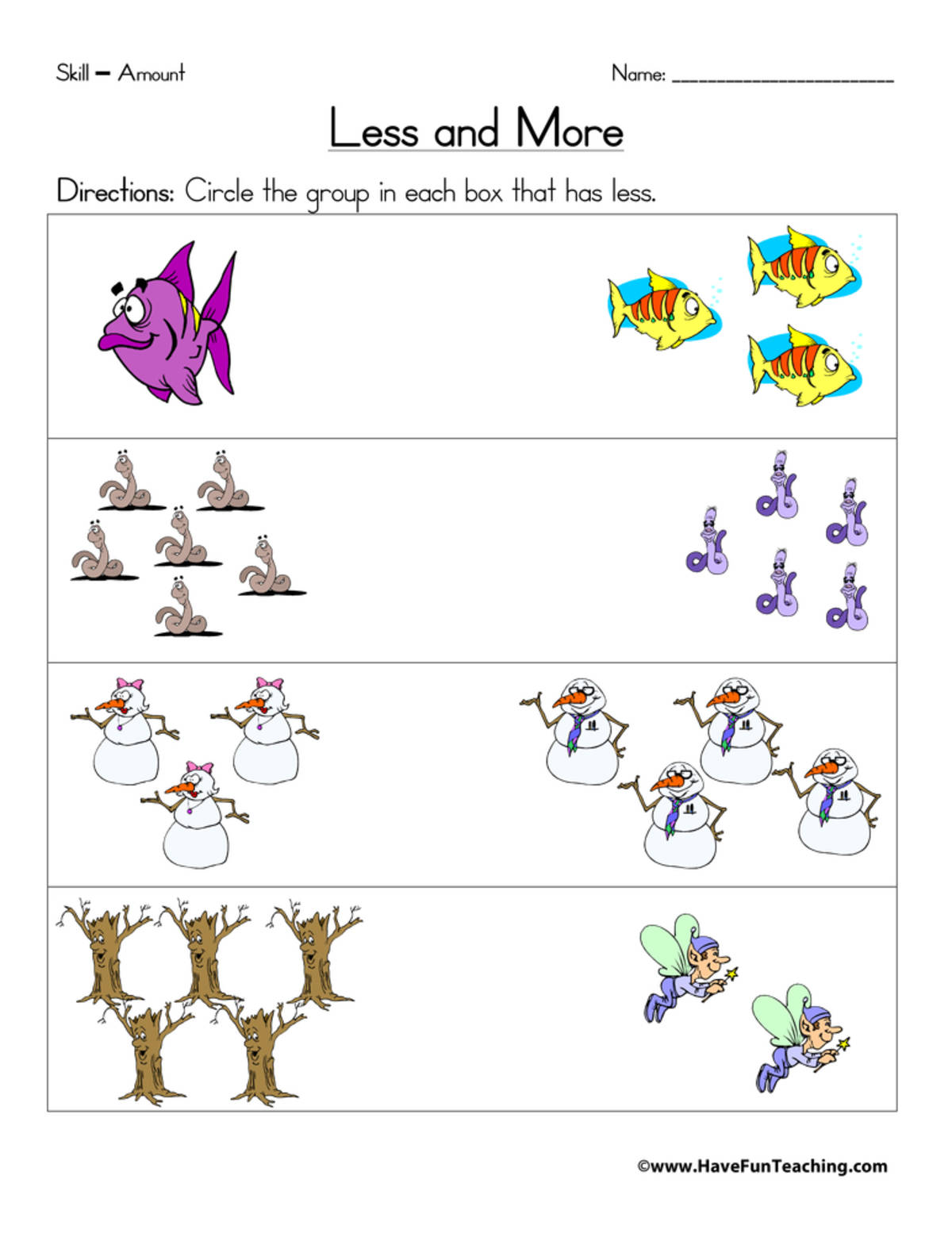 An educational teaching resource from Have Fun Teaching entitled Less and More Worksheet downloadable at Teach Simple.