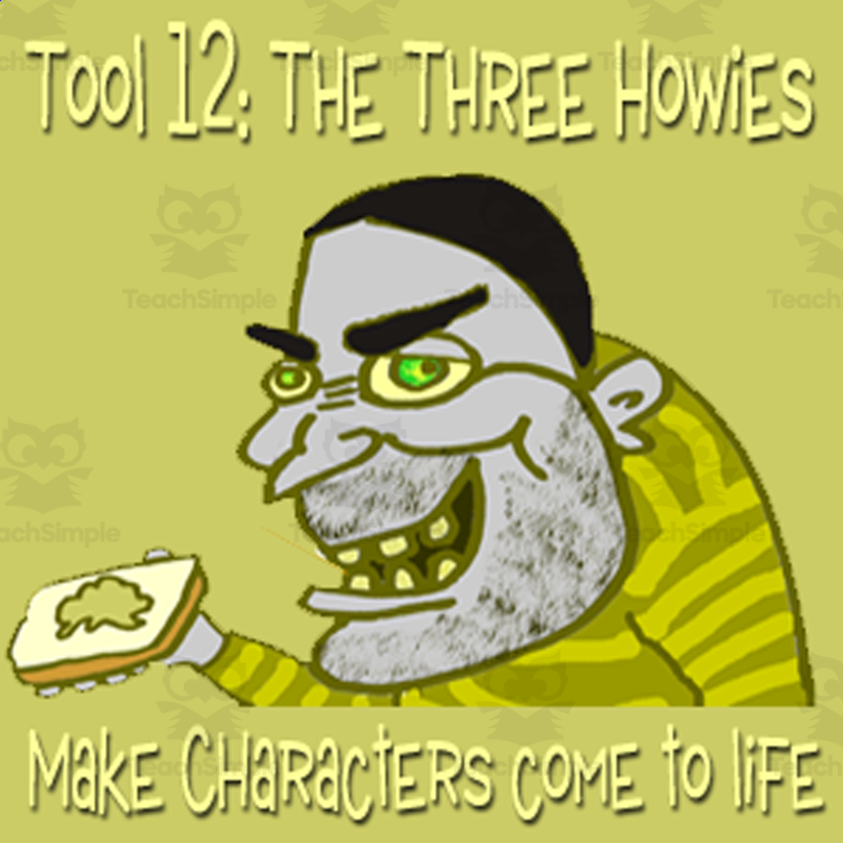 An educational teaching resource from Scary Good Writing With Mr. Butt and Bonefish entitled Lesson 12: The Three Howies of Characterization - A Zombie Wrote my Narrative Essay with Mr. Butt and Bonefish downloadable at Teach Simple.