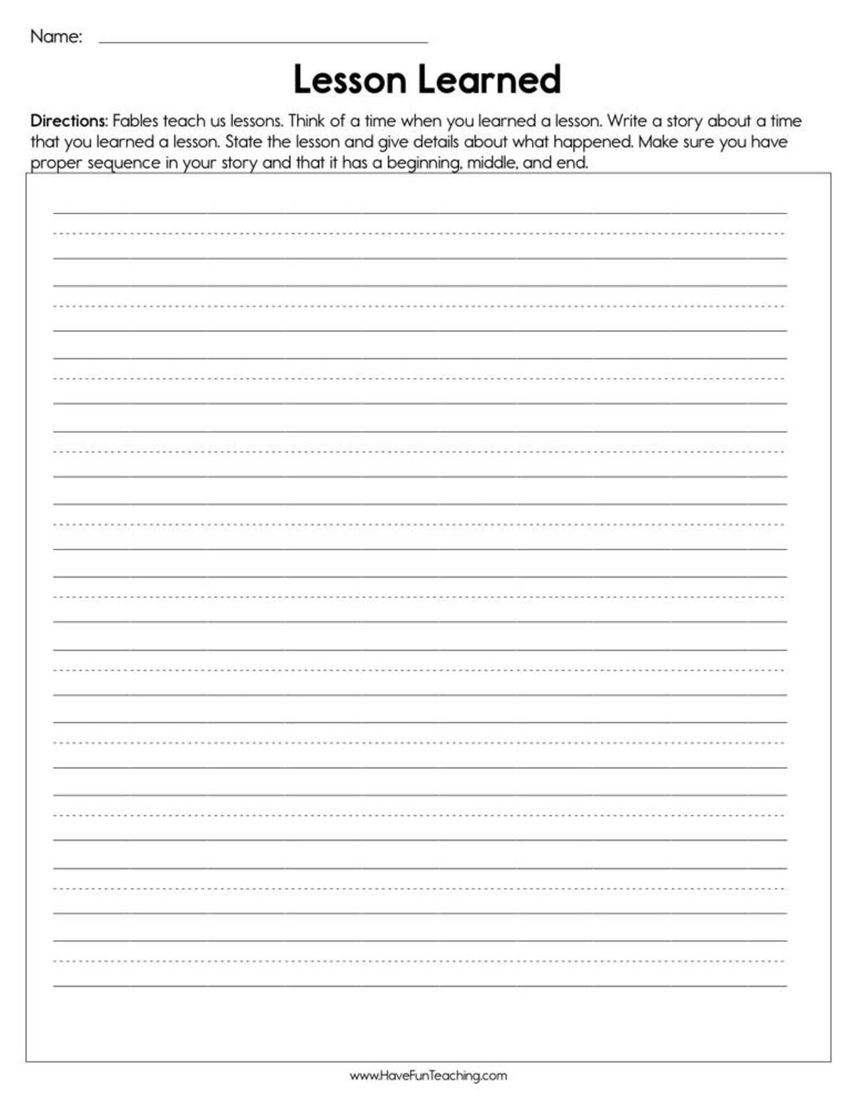 An educational teaching resource from Have Fun Teaching entitled Lesson Learned Worksheet downloadable at Teach Simple.
