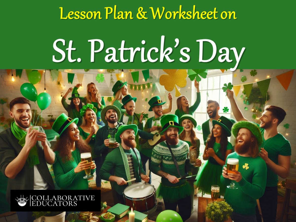 An educational teaching resource from Bright Classroom Ideas Marketplace entitled Lesson Plan & Worksheet on St. Patrick's Day downloadable at Teach Simple.