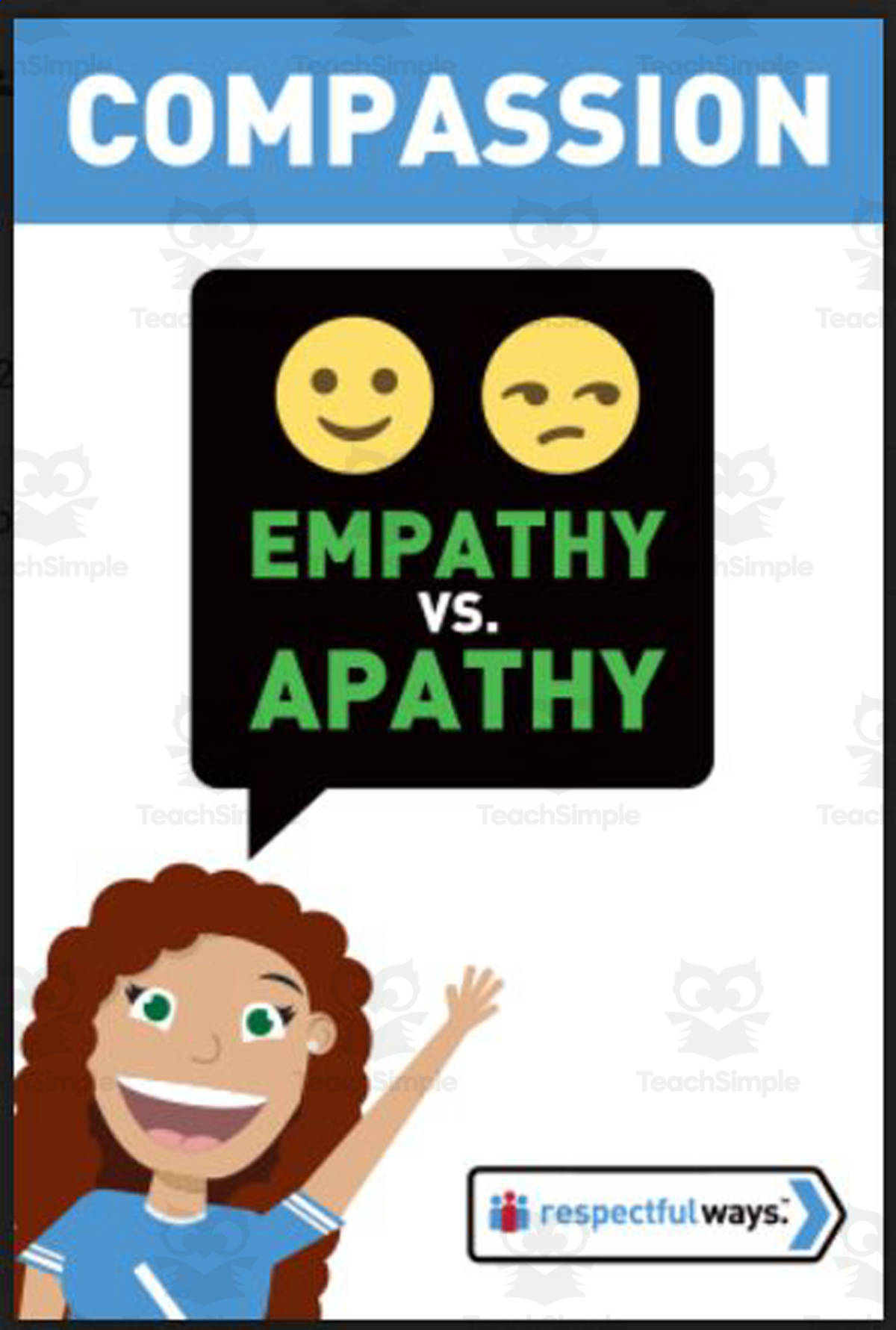 An educational teaching resource from Respectful Ways entitled Let's Chat Conversation Cards | "Empathy vs. Apathy" downloadable at Teach Simple.
