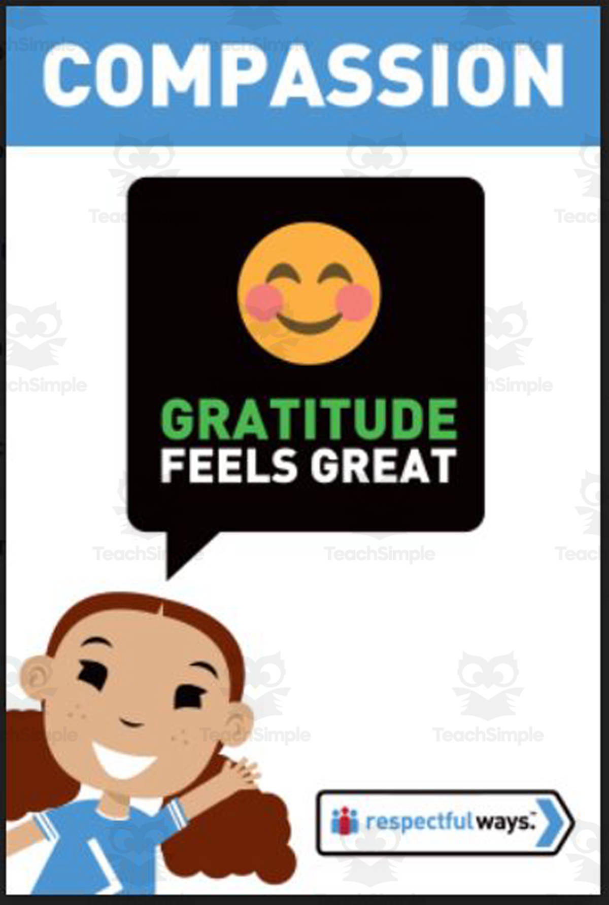 An educational teaching resource from Respectful Ways entitled Let's Chat Conversation Cards | "Gratitude Feels Great" downloadable at Teach Simple.