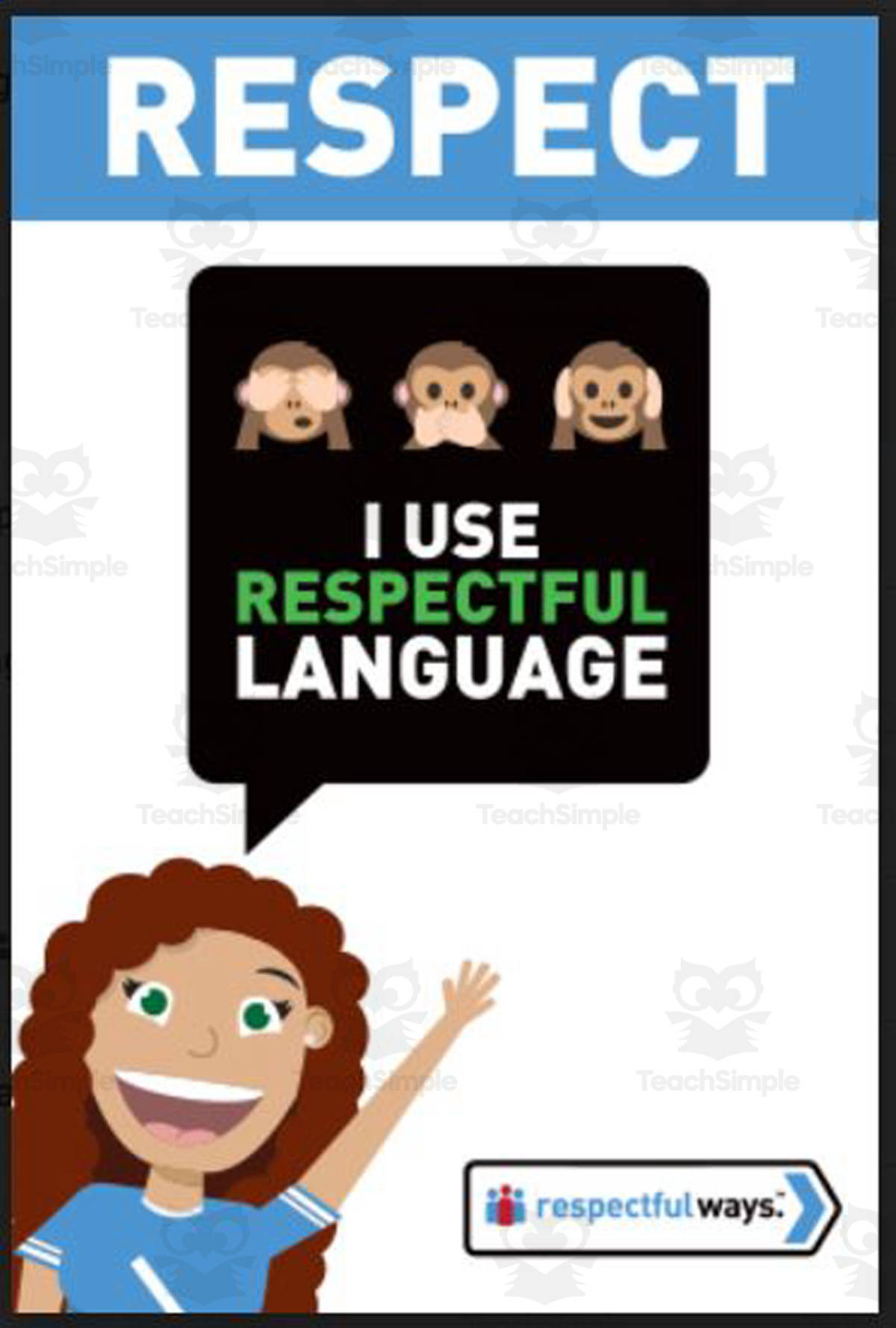 An educational teaching resource from Respectful Ways entitled Let's Chat Conversation Cards | "I Use Respectful Language" downloadable at Teach Simple.