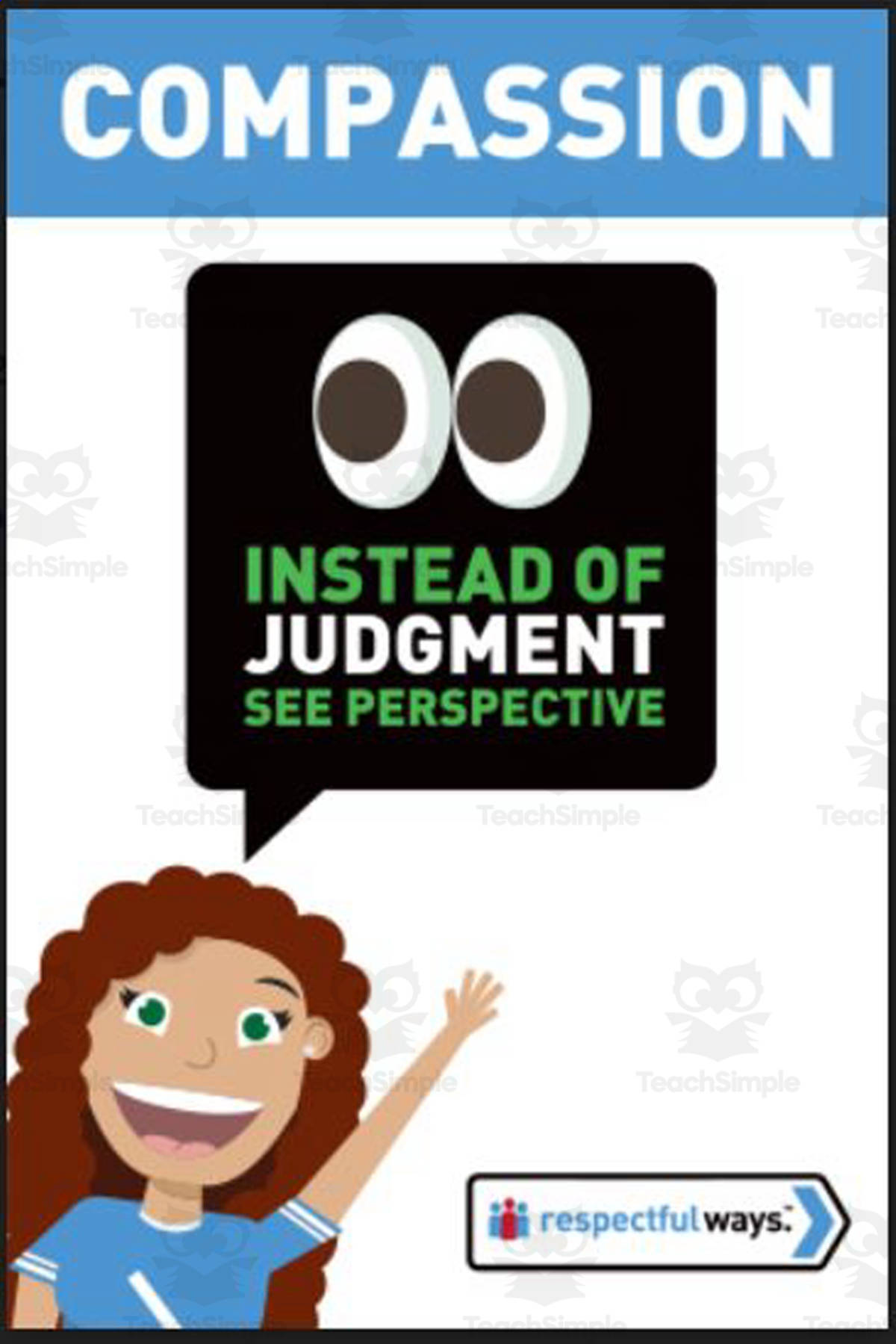An educational teaching resource from Respectful Ways entitled Let's Chat Conversation Cards | "Instead of Judgment, See Perspective" downloadable at Teach Simple.