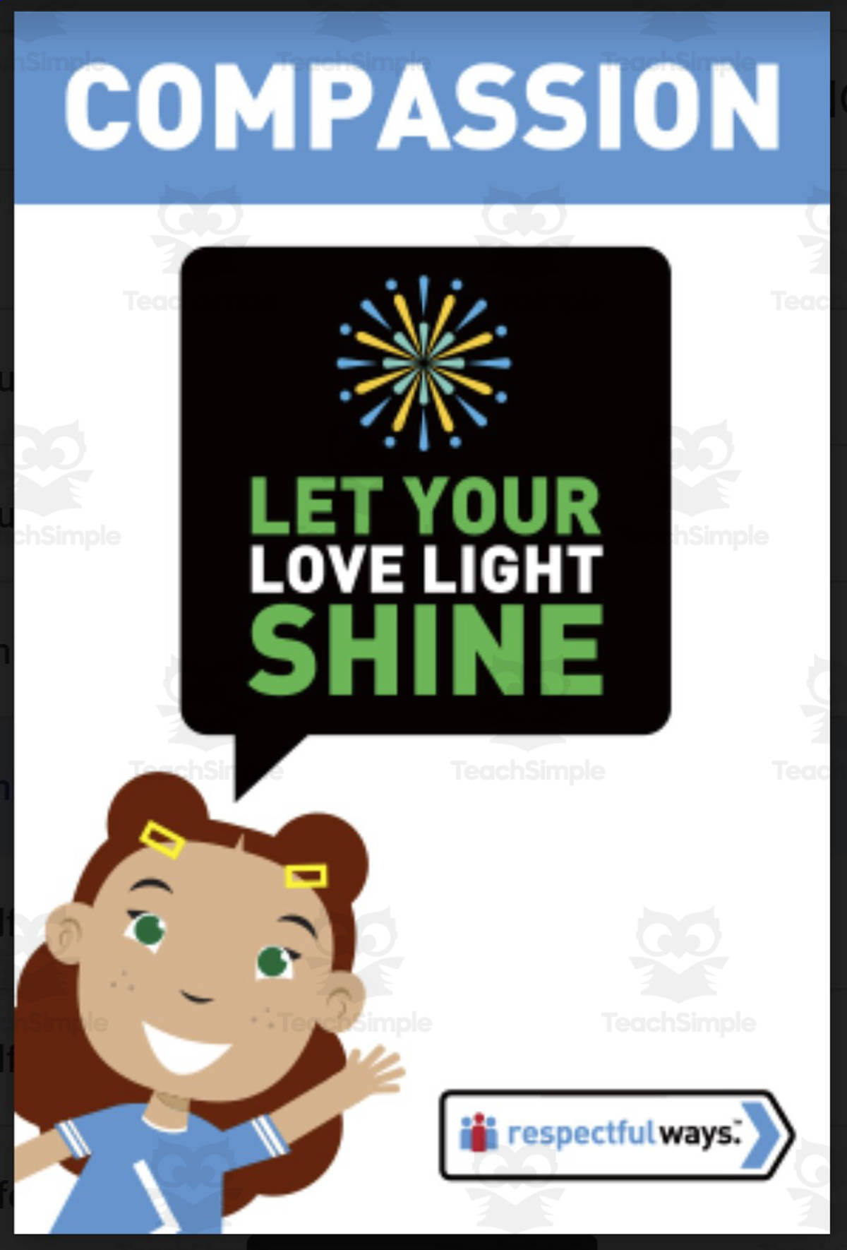 An educational teaching resource from Respectful Ways entitled Let's Chat Conversation Cards | "Let Your Love Light Shine" downloadable at Teach Simple.