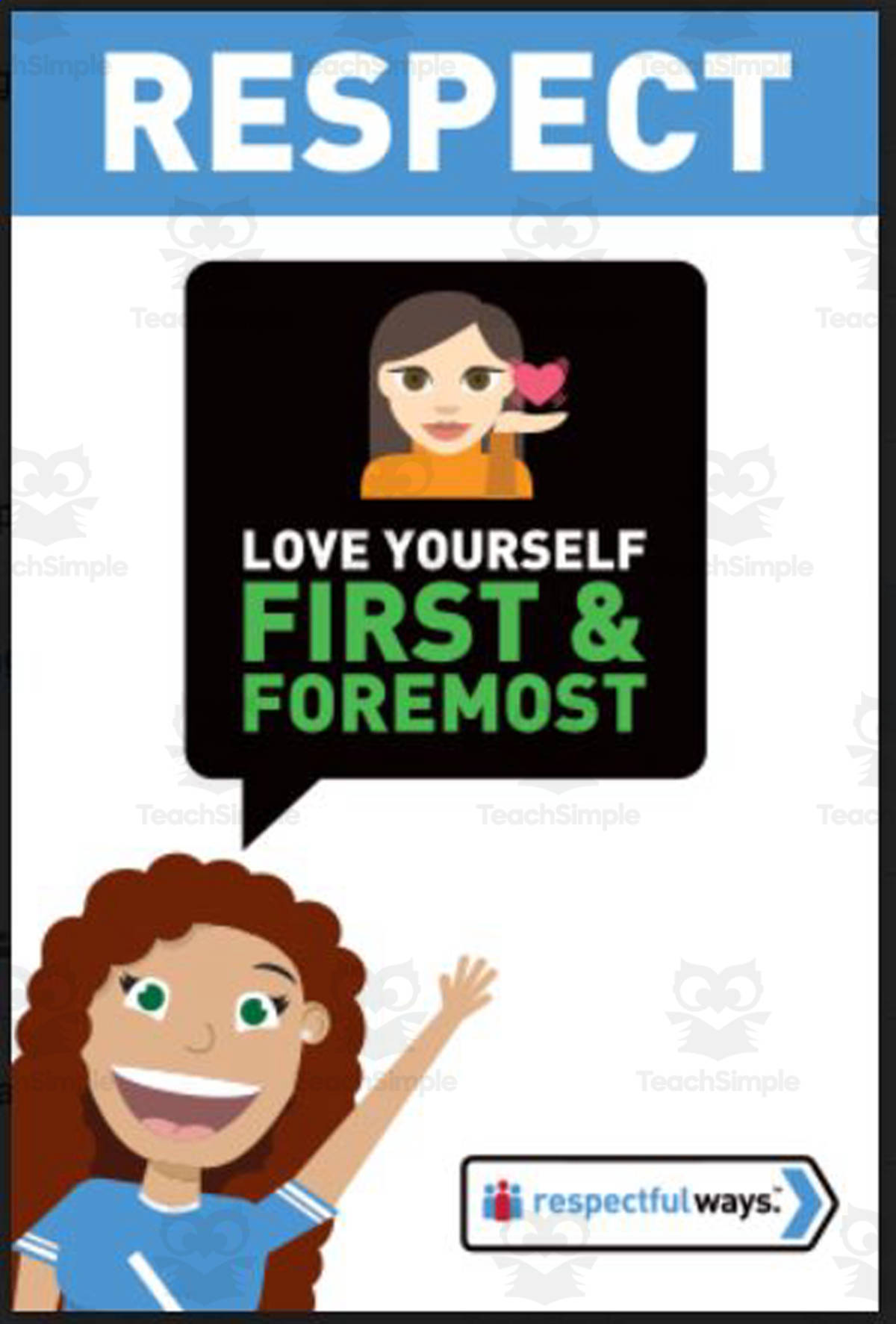 An educational teaching resource from Respectful Ways entitled Let's Chat Conversation Cards | "Love Yourself First and Foremost" downloadable at Teach Simple.