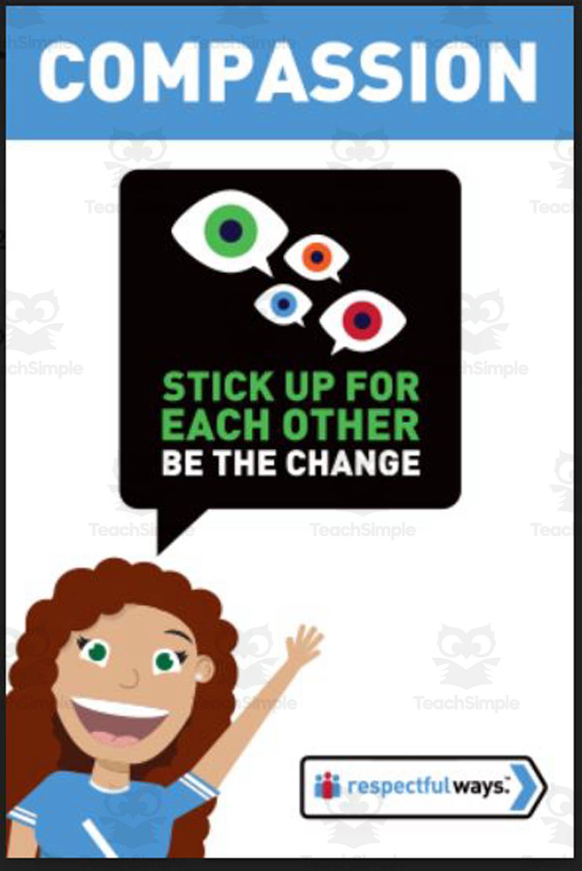 An educational teaching resource from Respectful Ways entitled Let's Chat Conversation Cards | "Stick Up For Each Other" downloadable at Teach Simple.