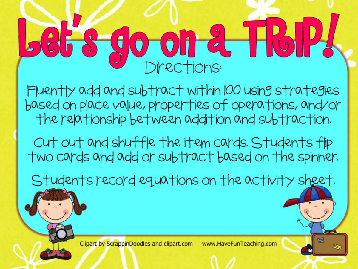 An educational teaching resource from Have Fun Teaching entitled Let's Go on a Trip Addition Subtraction Within 100 Activity downloadable at Teach Simple.