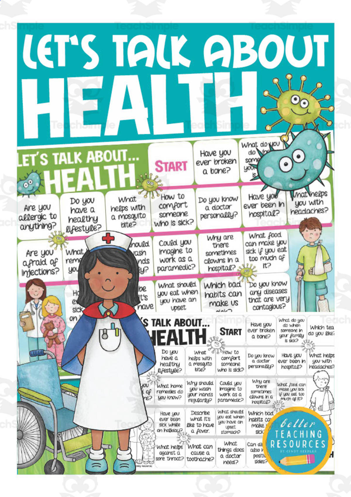 An educational teaching resource from Better Teaching Resources entitled Let's Talk About Health – Class Board Game downloadable at Teach Simple.