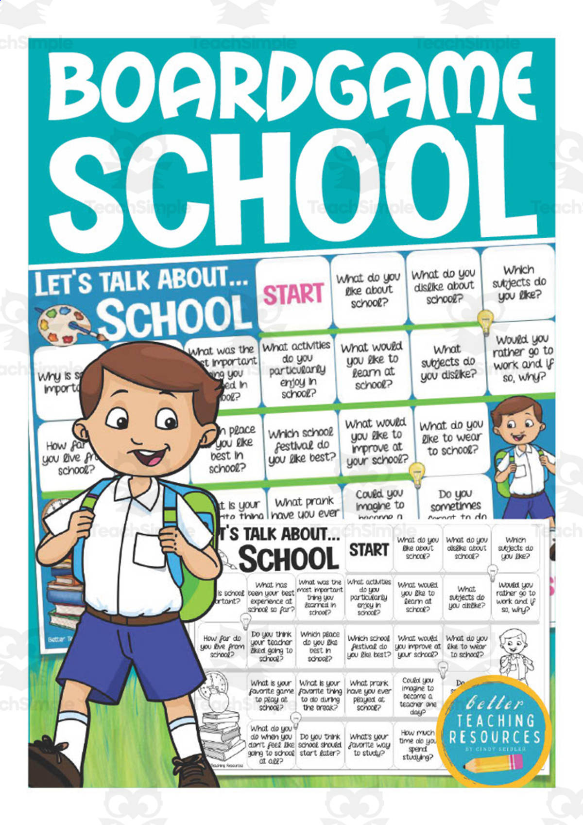 An educational teaching resource from Better Teaching Resources entitled Let's Talk About School Board Game downloadable at Teach Simple.