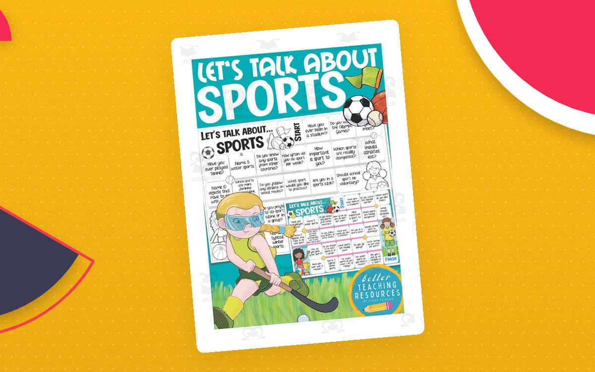 An educational teaching resource from Better Teaching Resources entitled Let's Talk About Sports – ESL Speaking Board Game downloadable at Teach Simple.