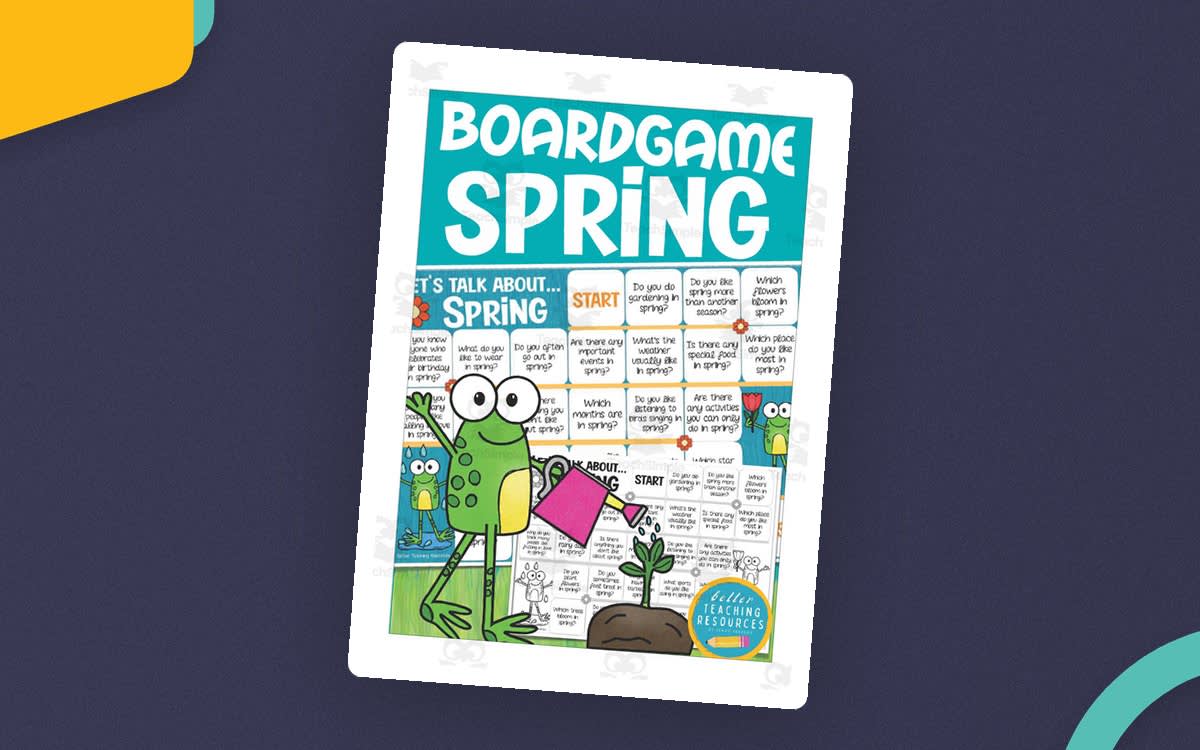 An educational teaching resource from Better Teaching Resources entitled Let's Talk About Spring Board Game downloadable at Teach Simple.