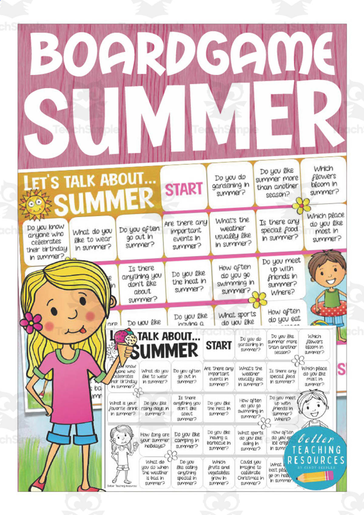 An educational teaching resource from Better Teaching Resources entitled Let's Talk About Summer Board Game downloadable at Teach Simple.