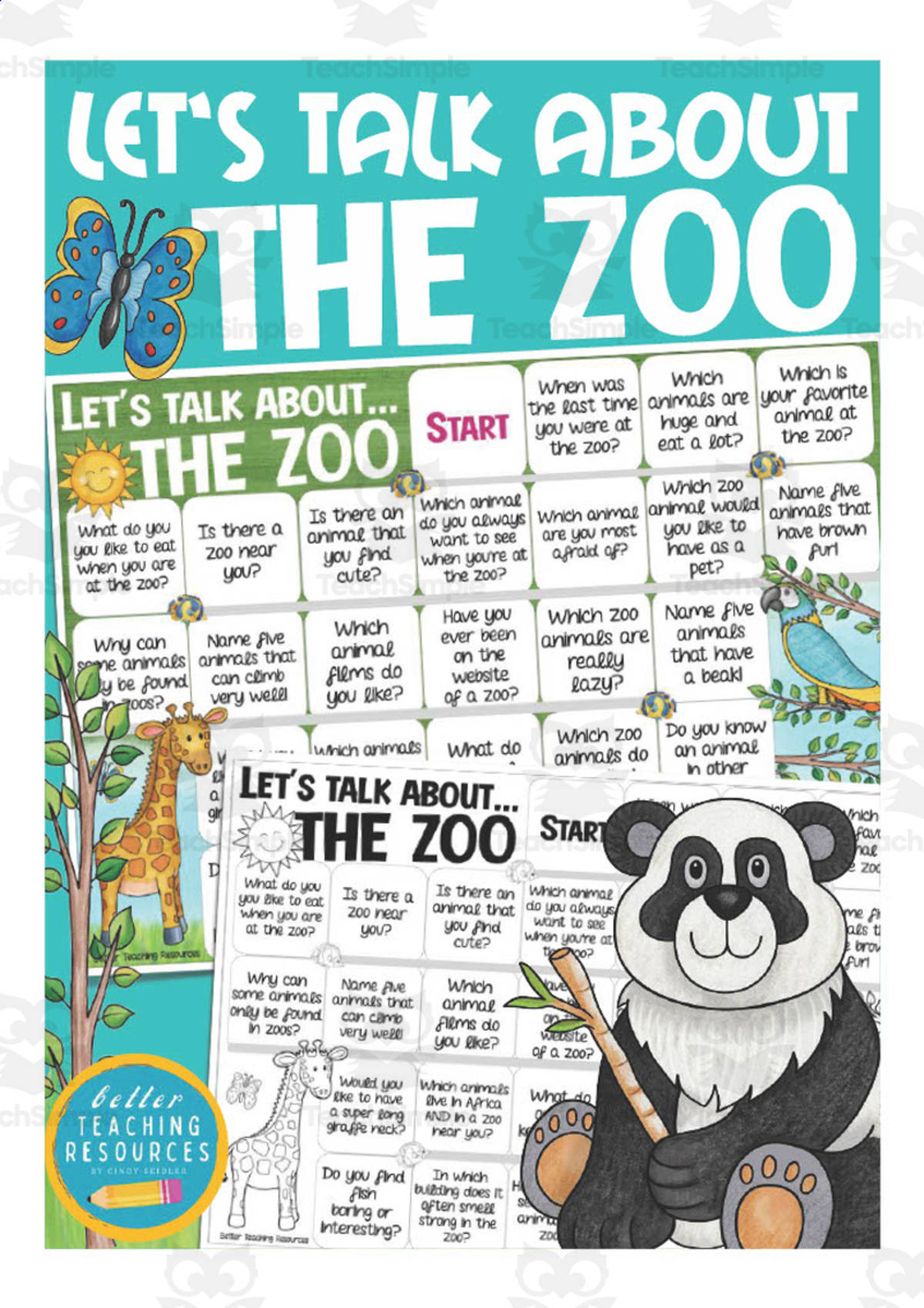 An educational teaching resource from Better Teaching Resources entitled Let's Talk About the Zoo Board Game downloadable at Teach Simple.