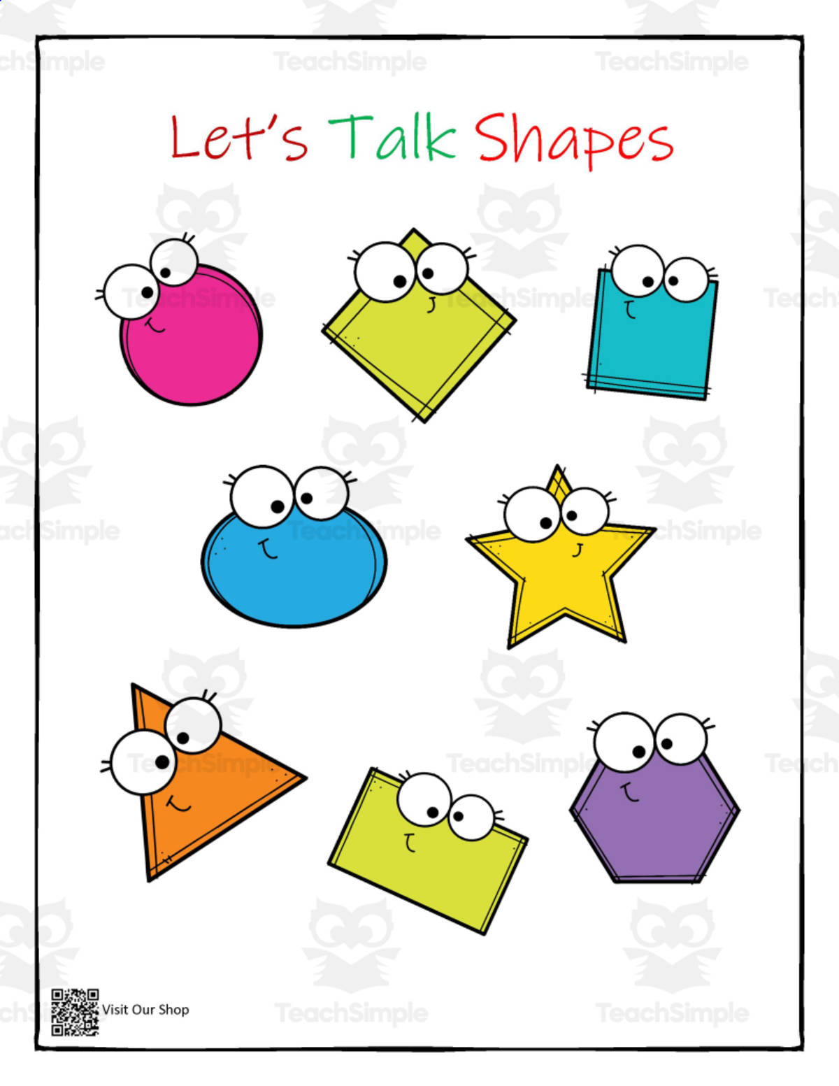An educational teaching resource from KD's Kids School Shop entitled Let's Talk Shapes PreSchool Kindergarten Homeschool Printables downloadable at Teach Simple.